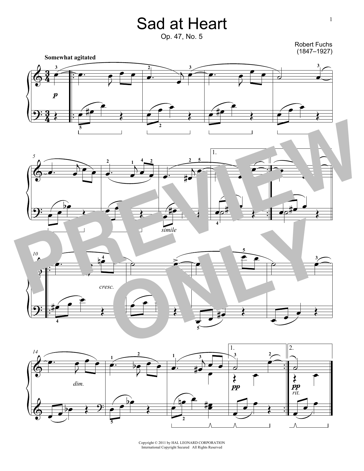 Sad At Heart, Op. 47, No. 5 (Educational Piano) von Robert Fuchs