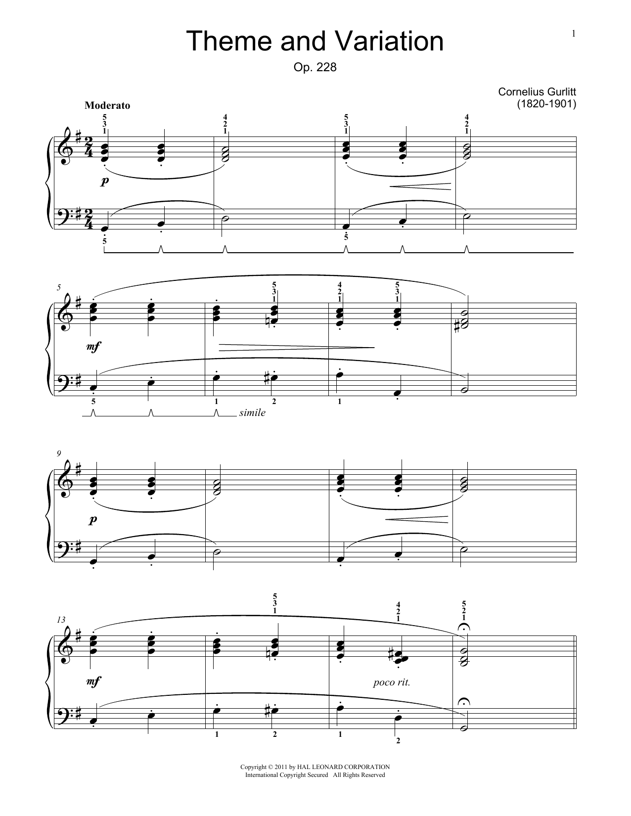 Theme And Variations, Op. 228 (Educational Piano) von Cornelius Gurlitt