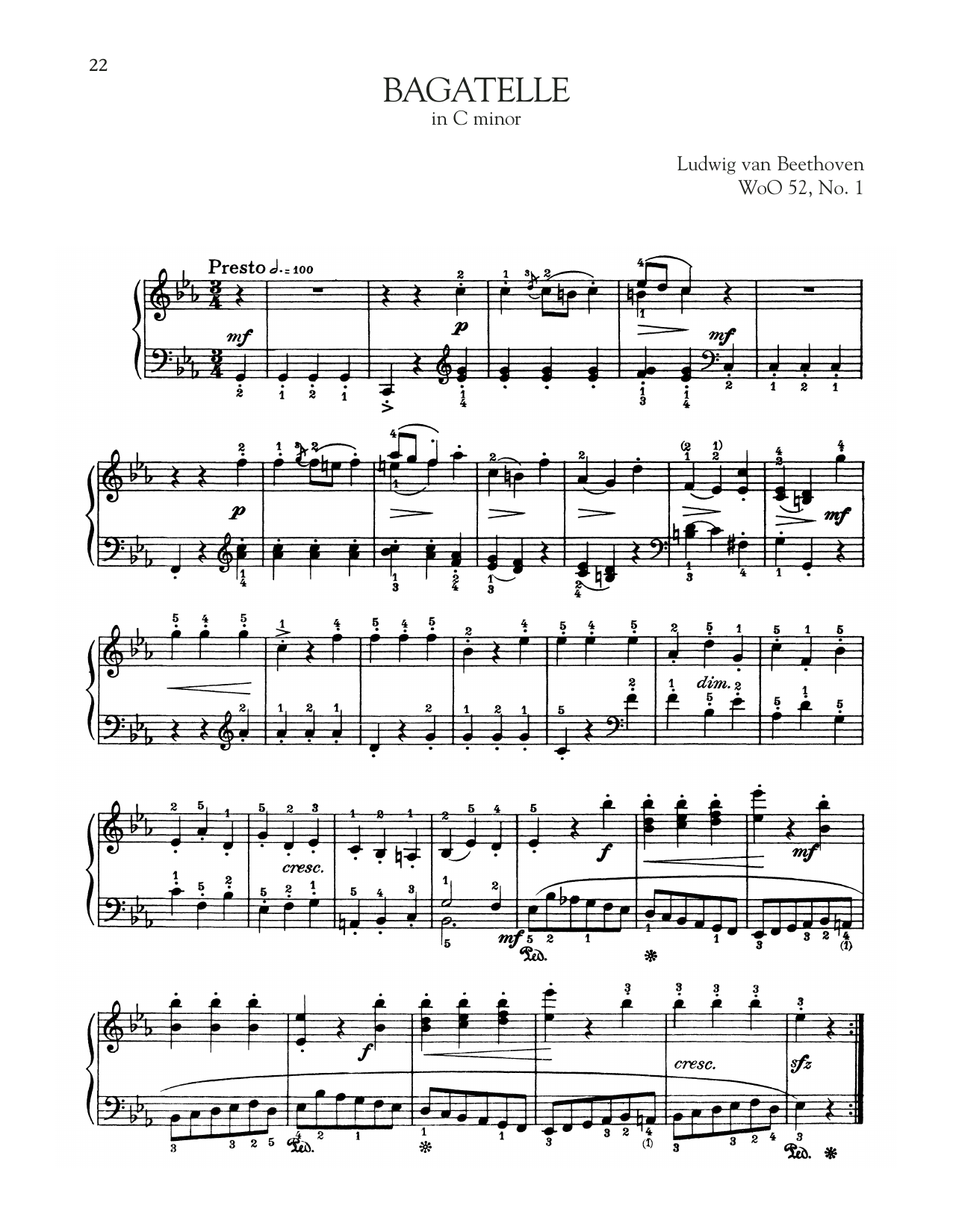 Bagatelle In C Minor, WoO 52 (Piano Solo) von Ludwig van Beethoven