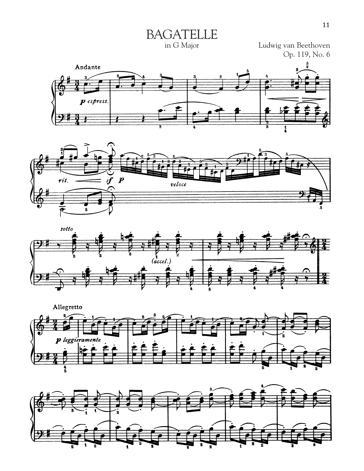 Bagatelle In G Major, Op. 119, No. 6 (Piano Solo) von Ludwig van Beethoven