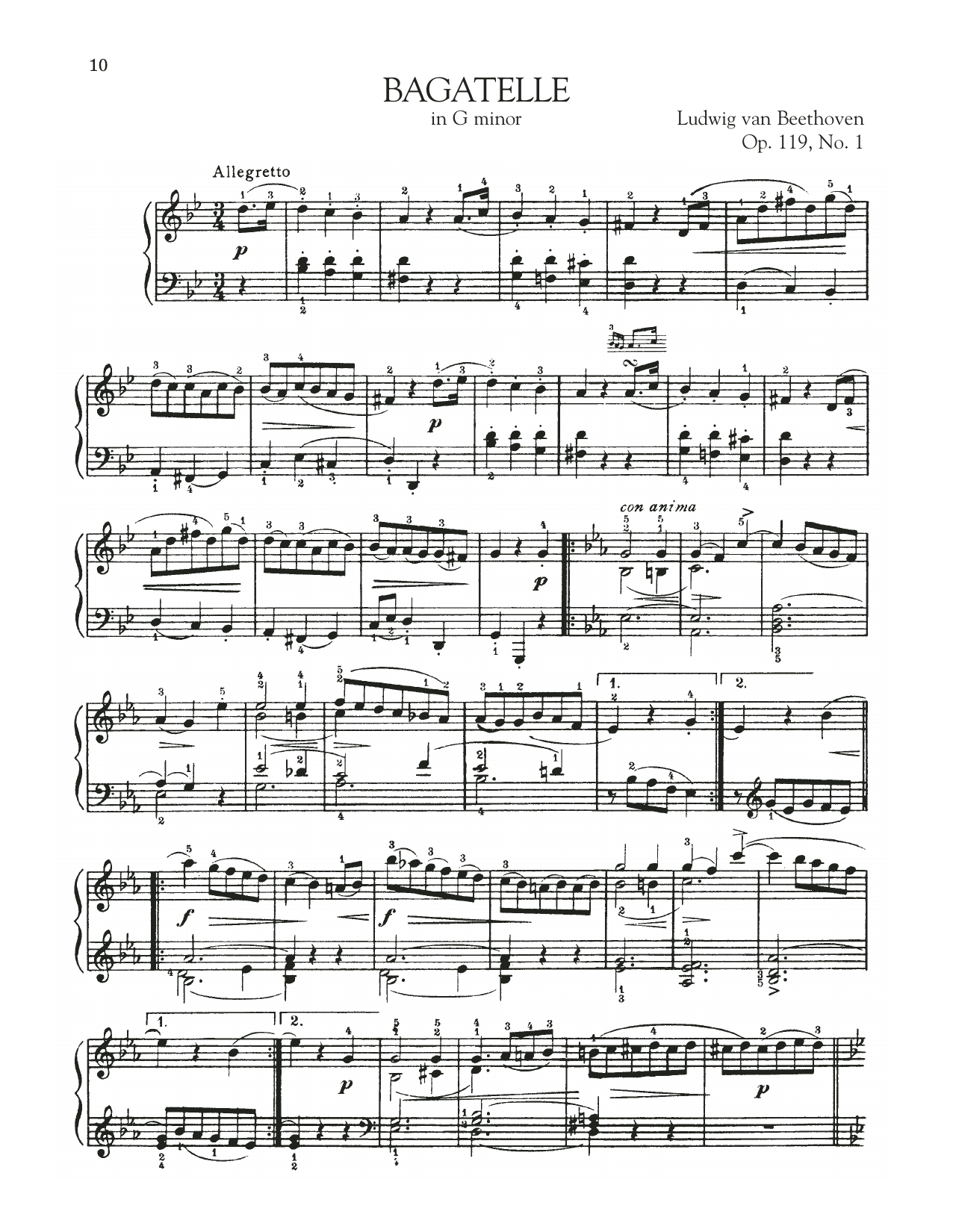 Bagatelle In G Minor, Op. 119, No. 1 (Piano Solo) von Ludwig van Beethoven