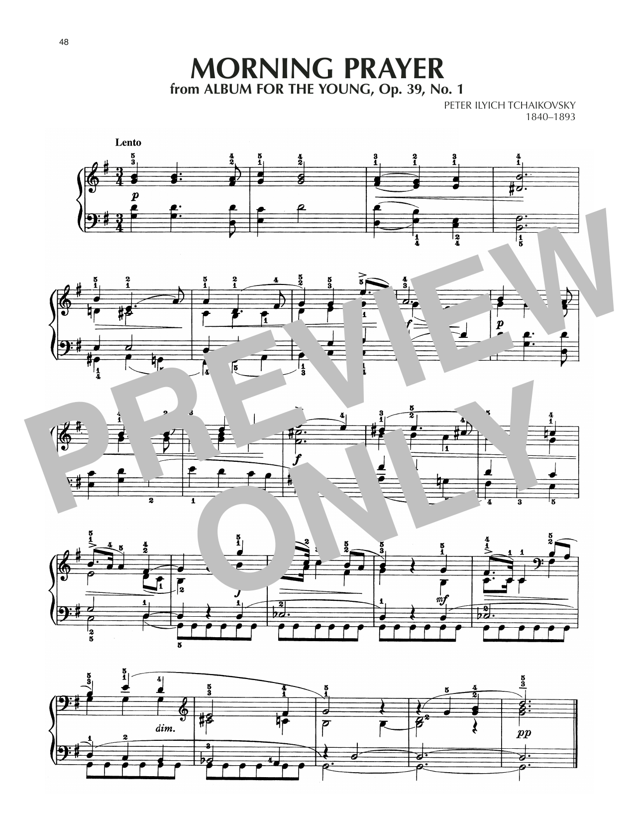 Morning Prayer, Op. 39, No. 1 (Piano Solo) von Pyotr Il'yich Tchaikovsky