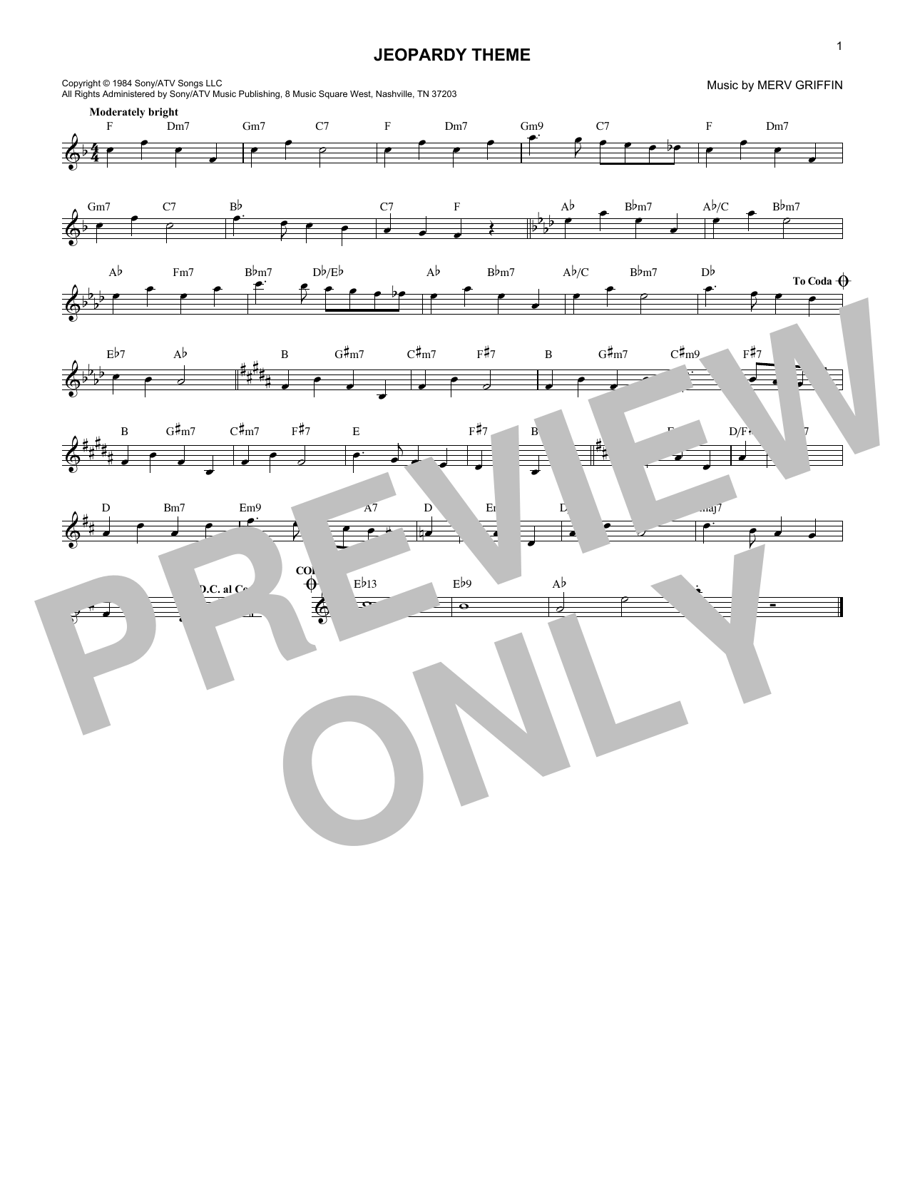 Jeopardy Theme (Lead Sheet / Fake Book) von Merv Griffin