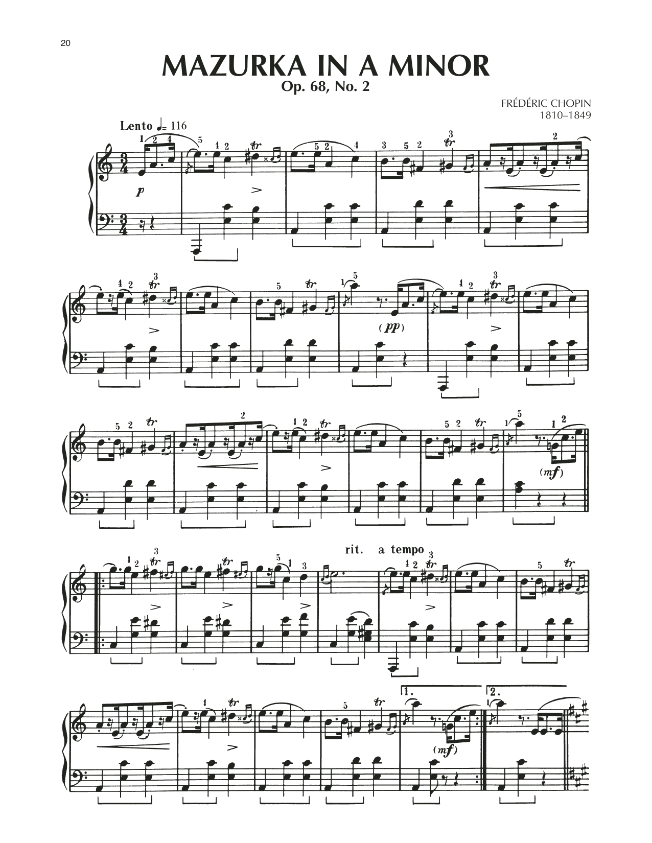 Mazurka, Op. 68, No. 2 (Piano Solo) von Frederic Chopin