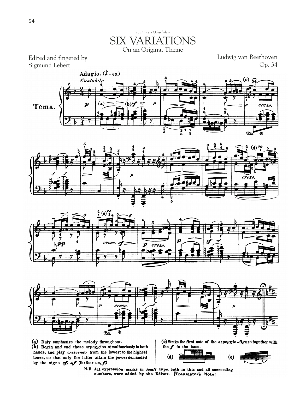 6 Variations, Op. 34 (Piano Solo) von Ludwig van Beethoven
