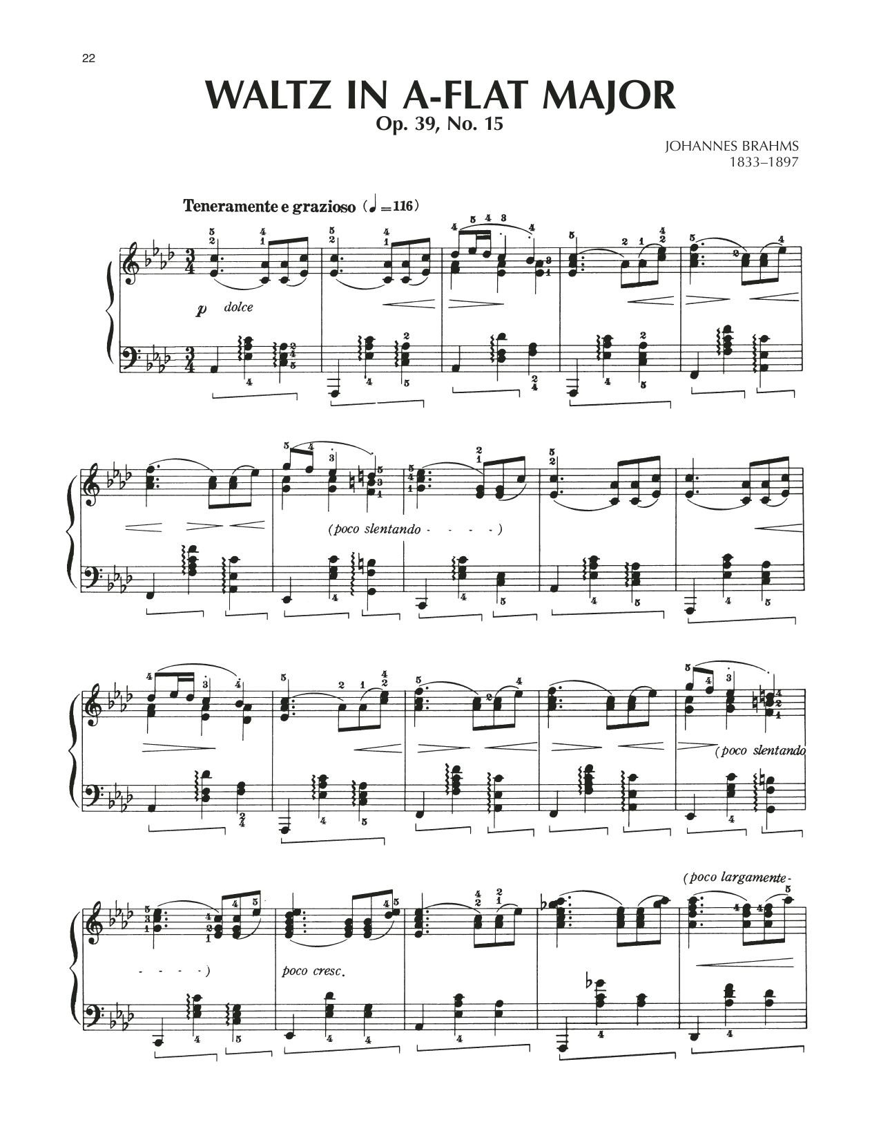 Waltz In A-Flat Major, Op. 39, No. 15 (Piano Solo) von Johannes Brahms