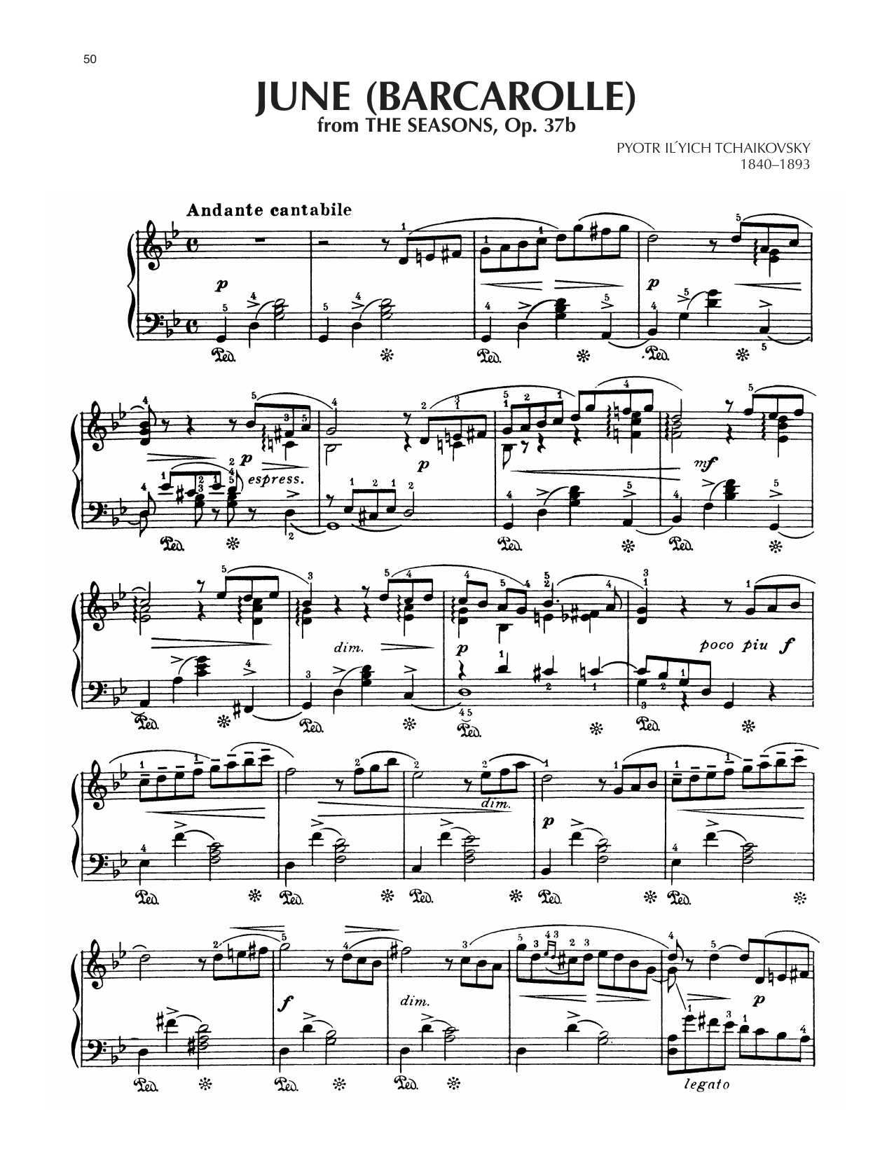 June: Barcarolle, Op. 37a/b (Piano Solo) von Pyotr Il'yich Tchaikovsky