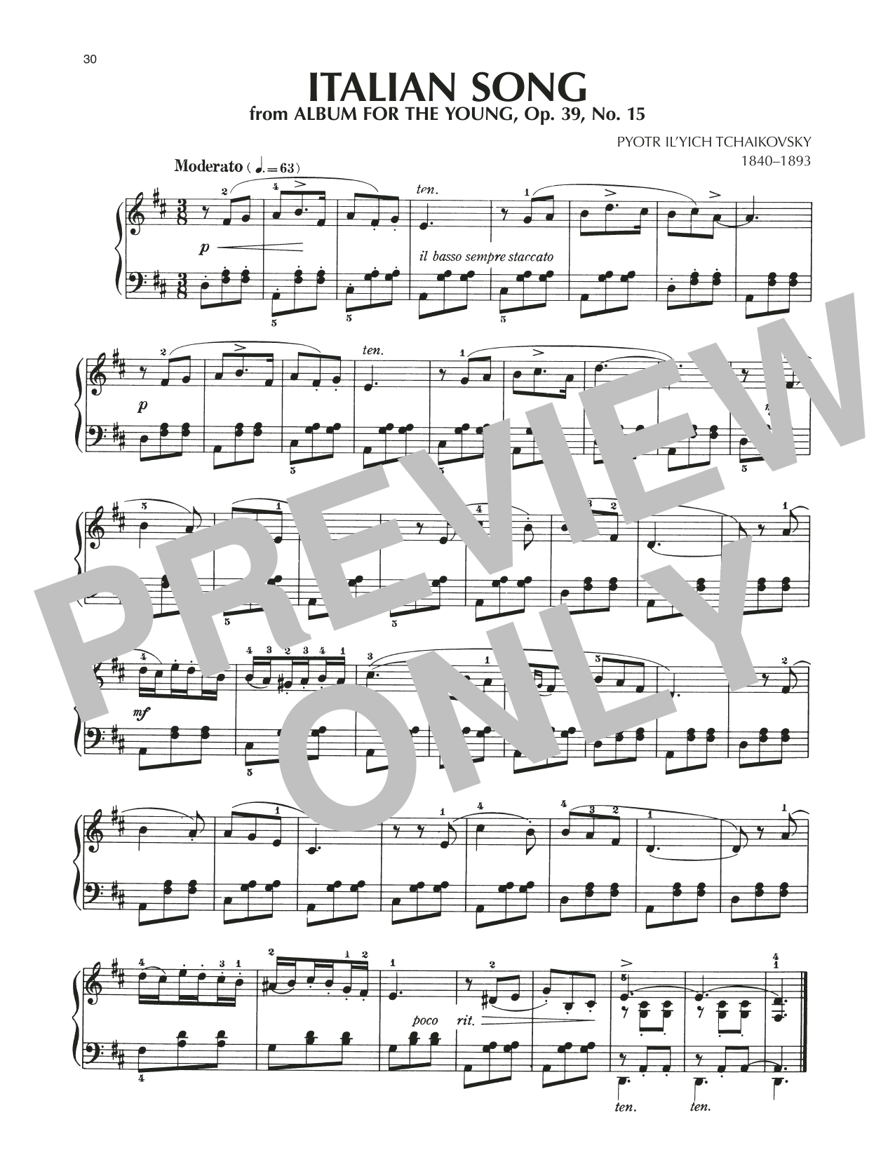 Italian Song, Op. 39, No. 15 (Piano Solo) von Pyotr Il'yich Tchaikovsky
