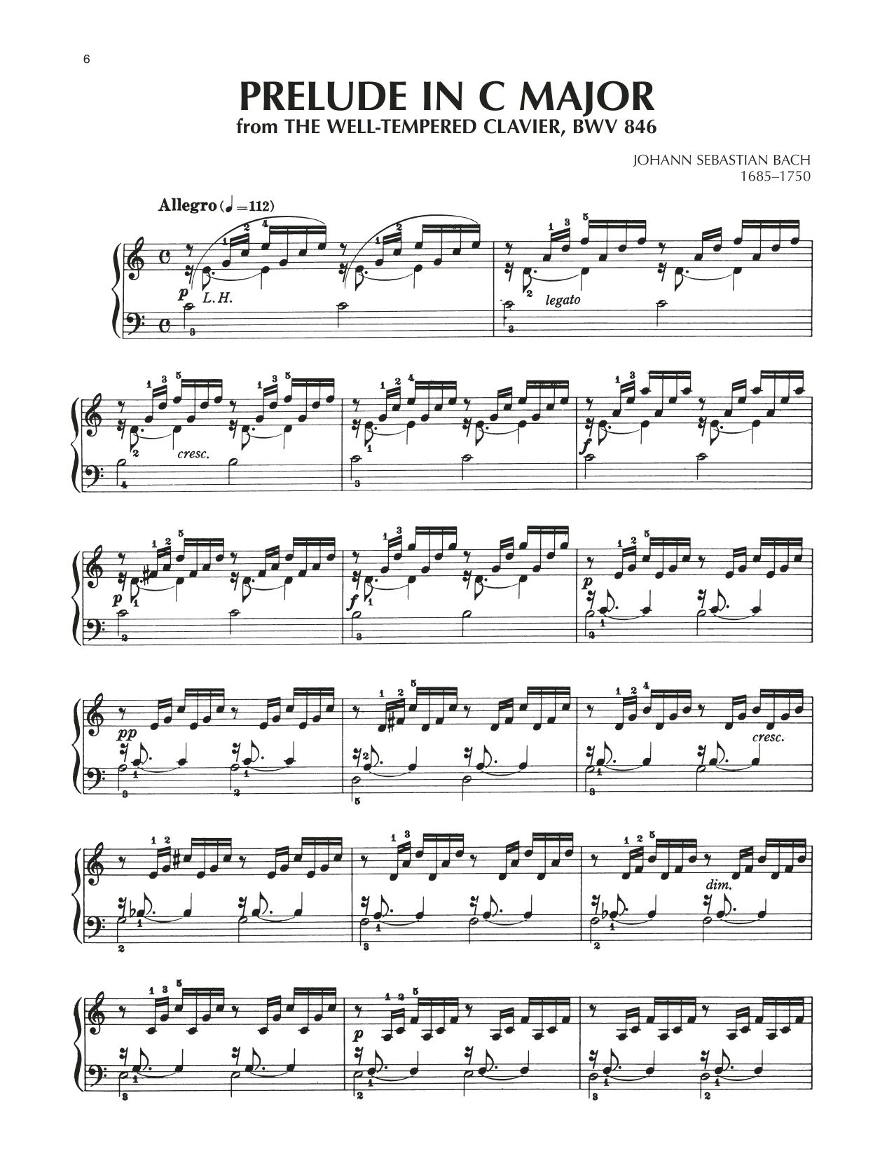 Prelude No. 1 In C Major, BWV 846 (Piano Solo) von Johann Sebastian Bach