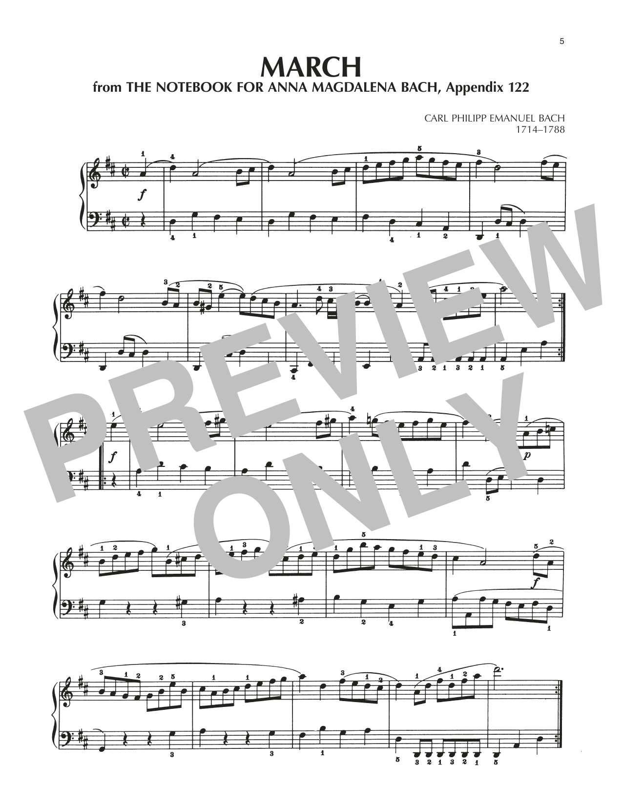March In D Major, BWV Appendix 122 (Piano Solo) von Carl Philipp Emanuel Bach