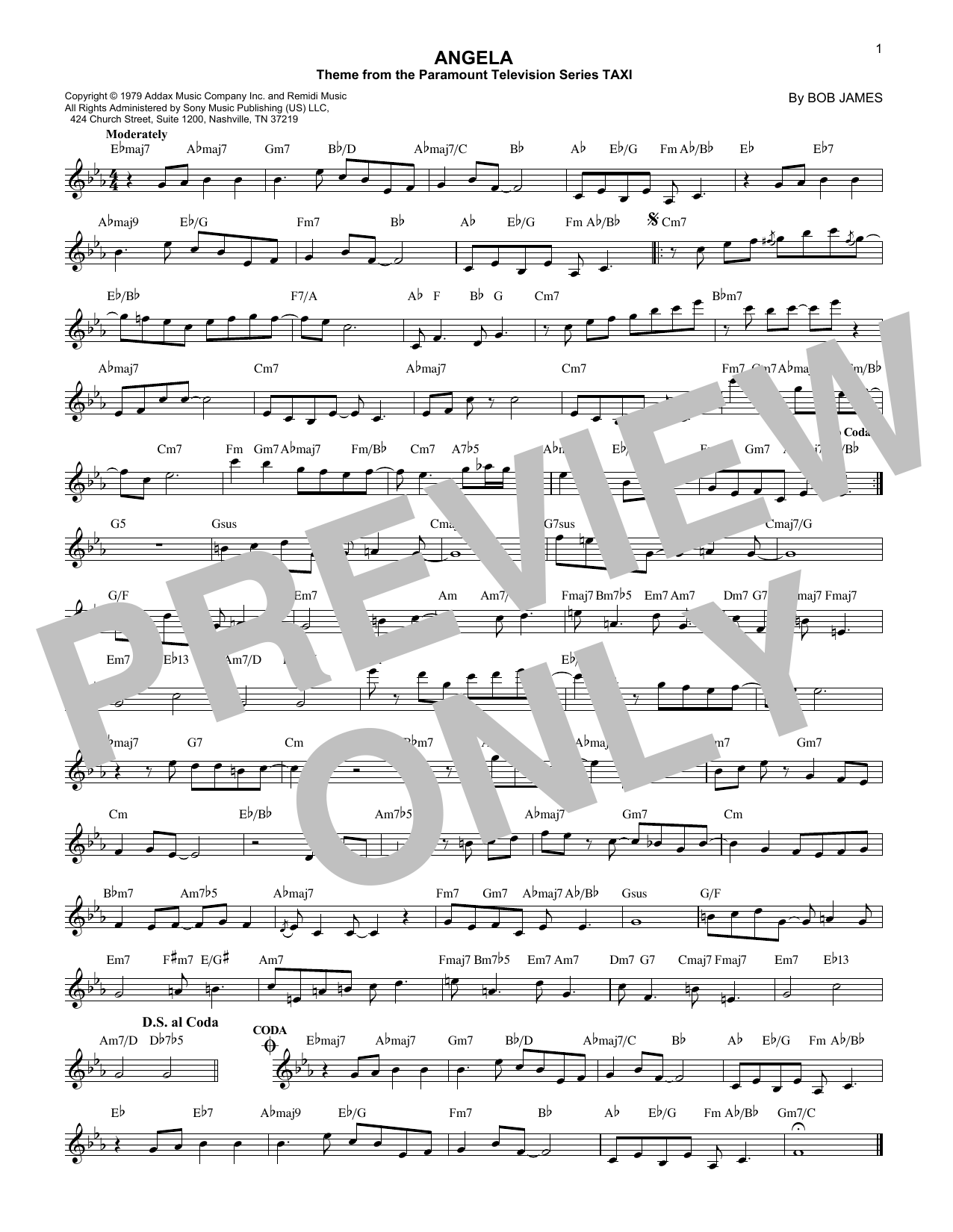 Angela (theme from Taxi) (Lead Sheet / Fake Book) von Bob James