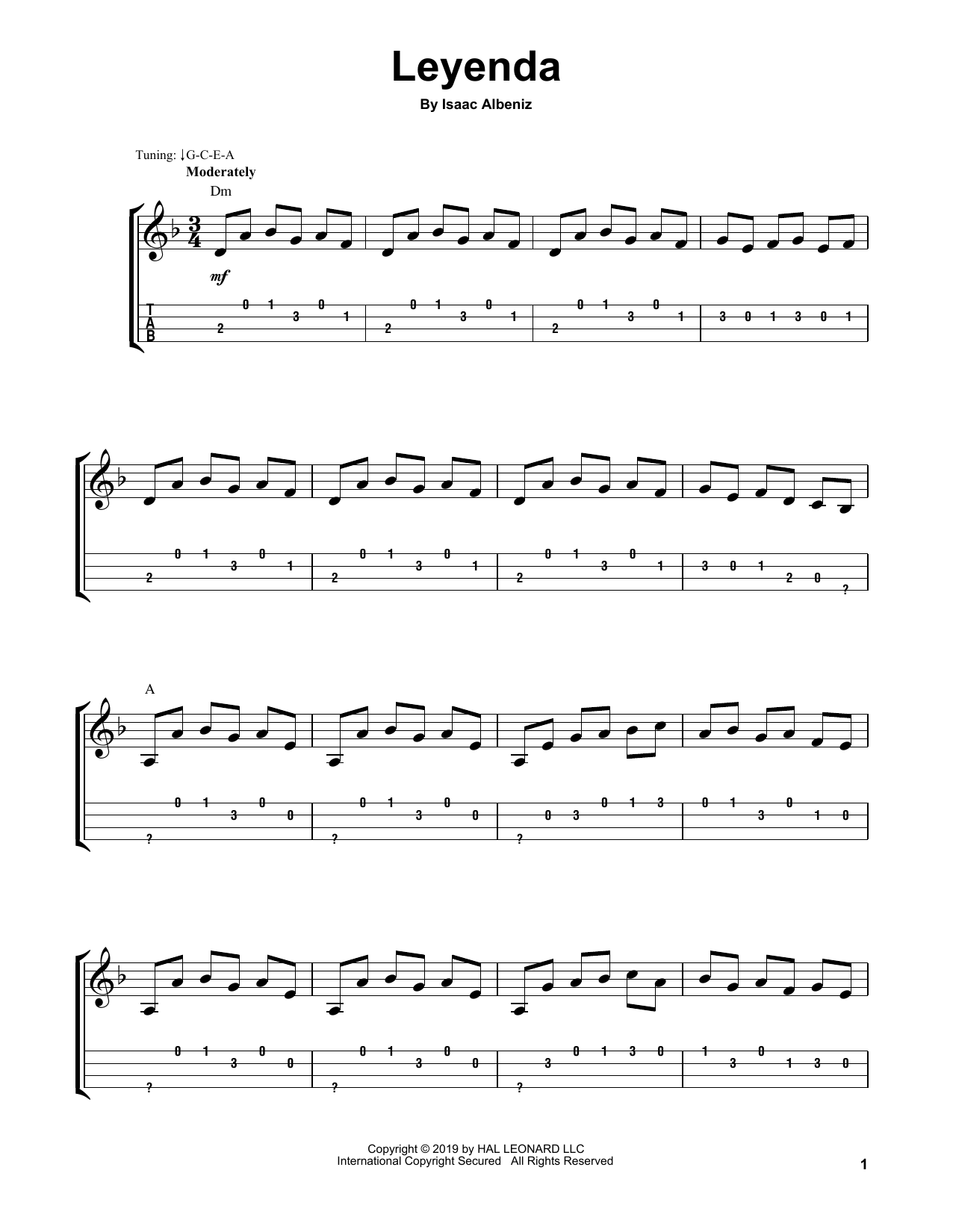 Leyenda (Easy Ukulele Tab) von Isaac Albniz