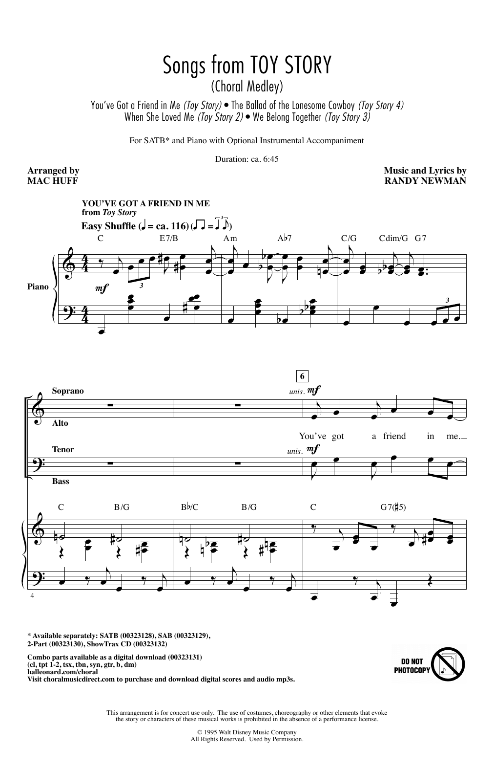 Songs from Toy Story (Choral Medley) (arr. Mac Huff) (SATB Choir) von Randy Newman