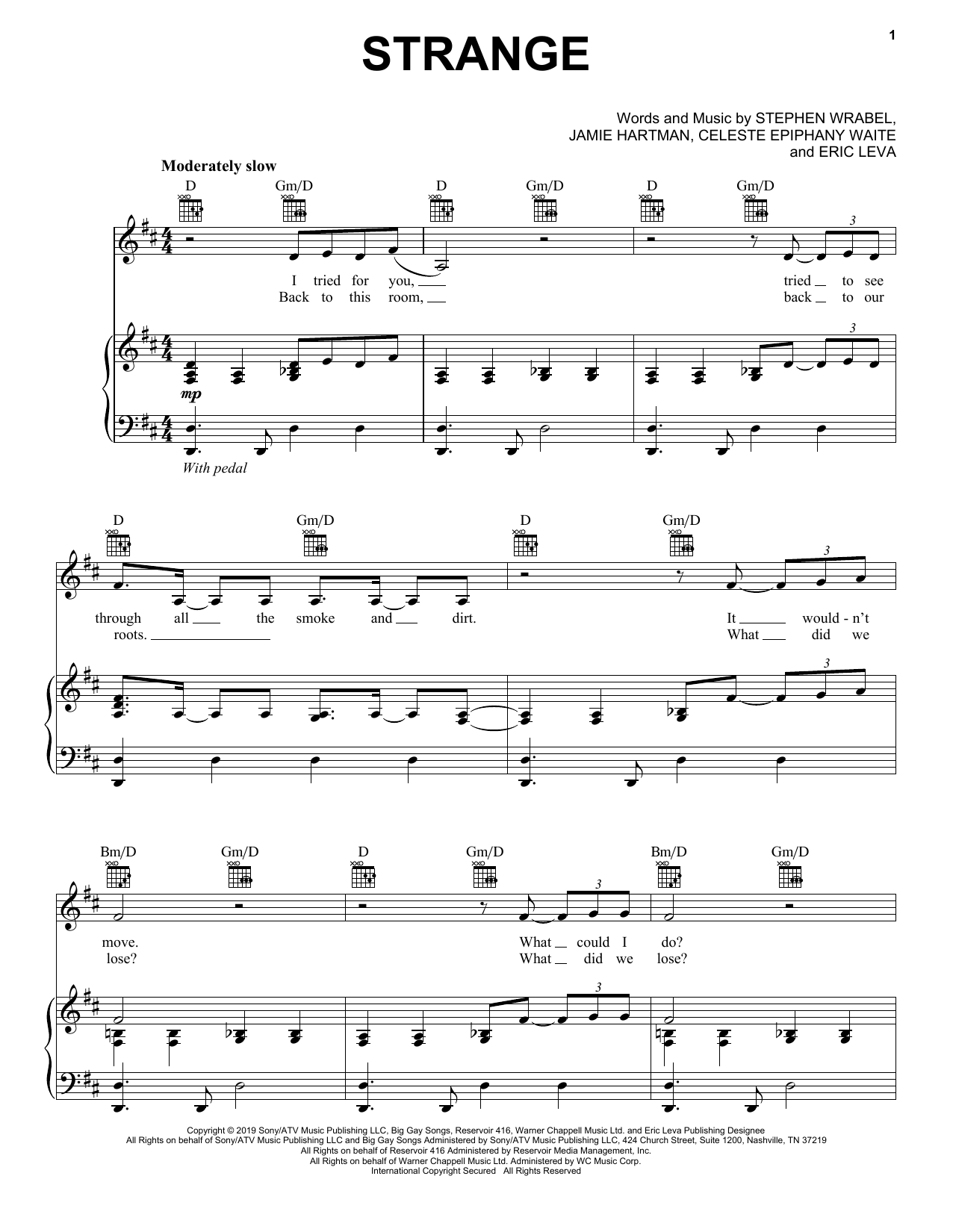 Strange (Piano, Vocal & Guitar Chords (Right-Hand Melody)) von Celeste