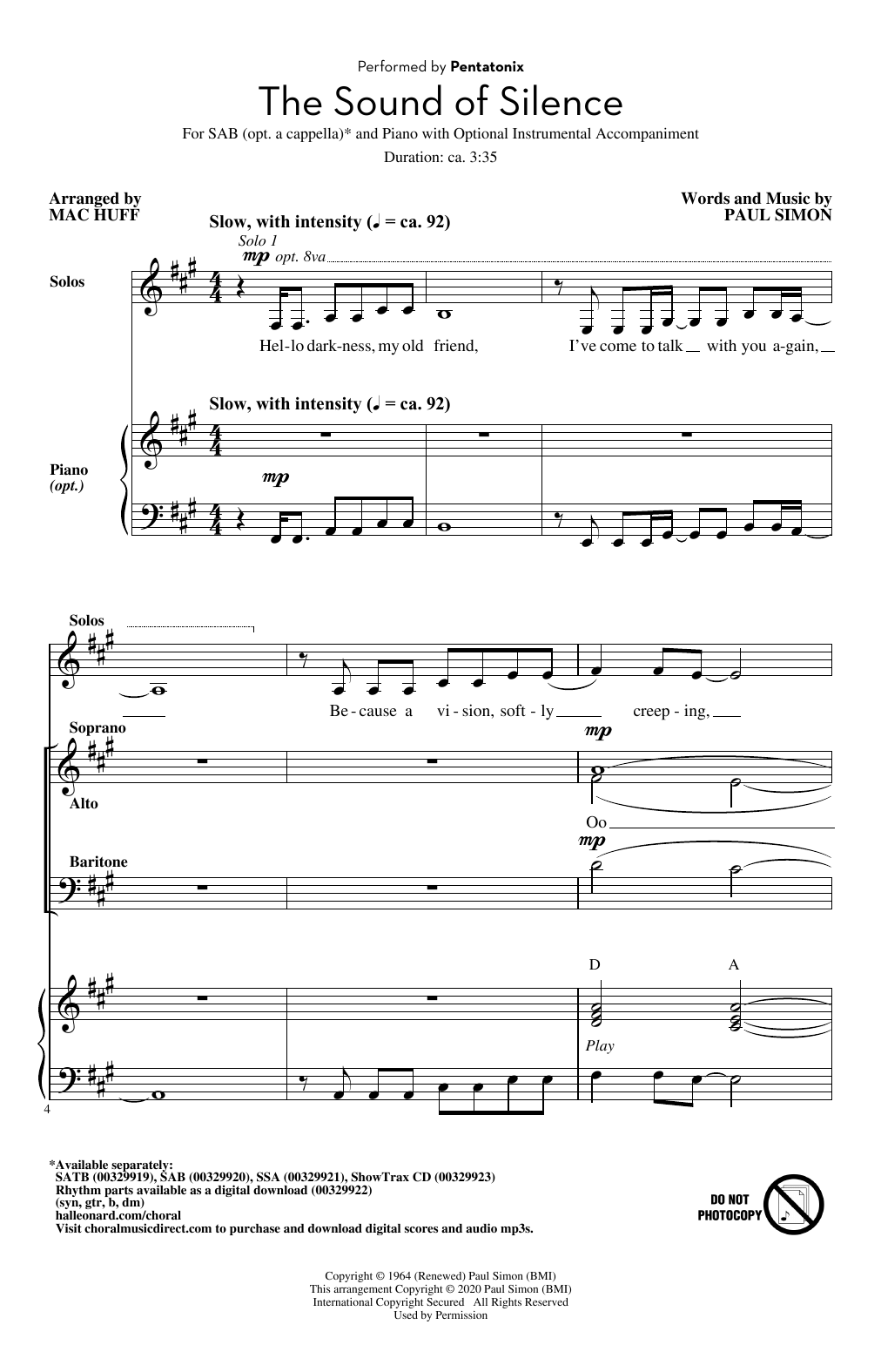 The Sound Of Silence (arr. Mac Huff) (SAB Choir) von Pentatonix