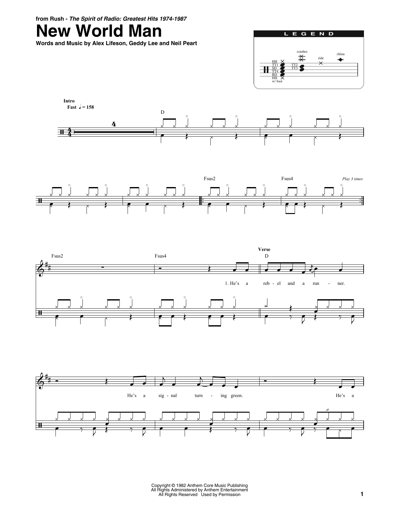 New World Man (Drums Transcription) von Rush