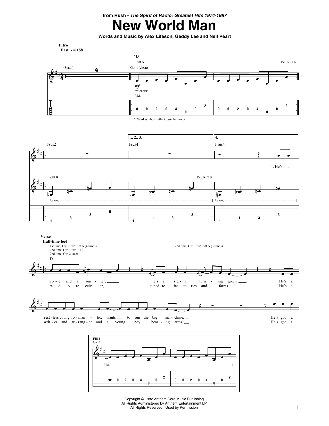 New World Man (Guitar Tab) von Rush