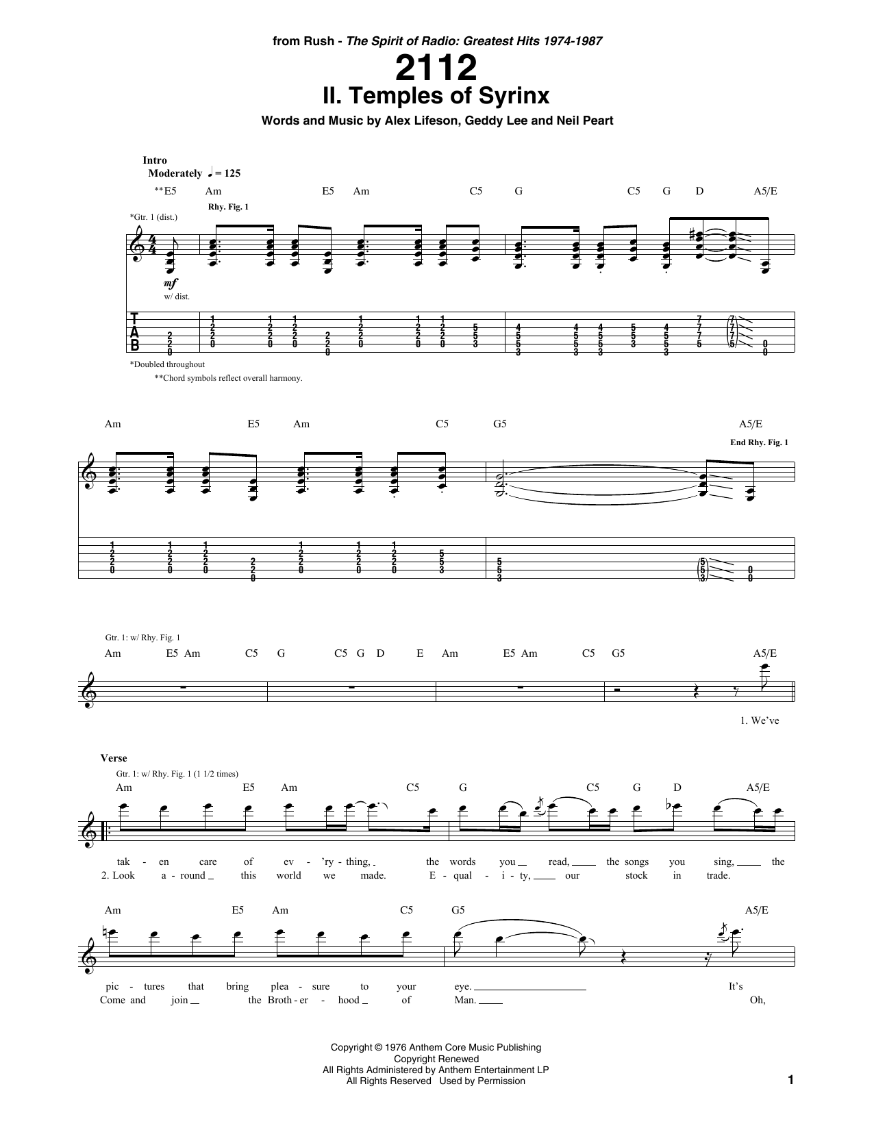 2112 - II. The Temples Of Syrinx (Guitar Tab) von Rush