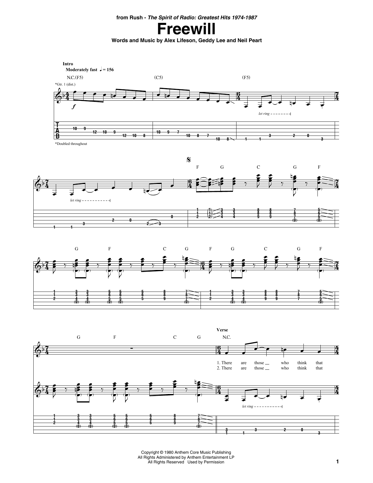 Freewill (Guitar Tab) von Rush