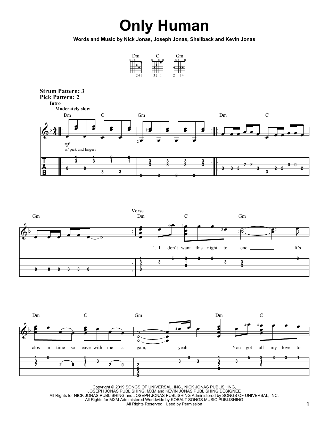 Only Human (Easy Guitar Tab) von Jonas Brothers