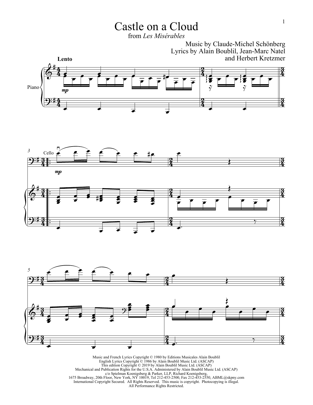 Castle On A Cloud (from Les Miserables) (Cello and Piano) von Boublil and Schonberg