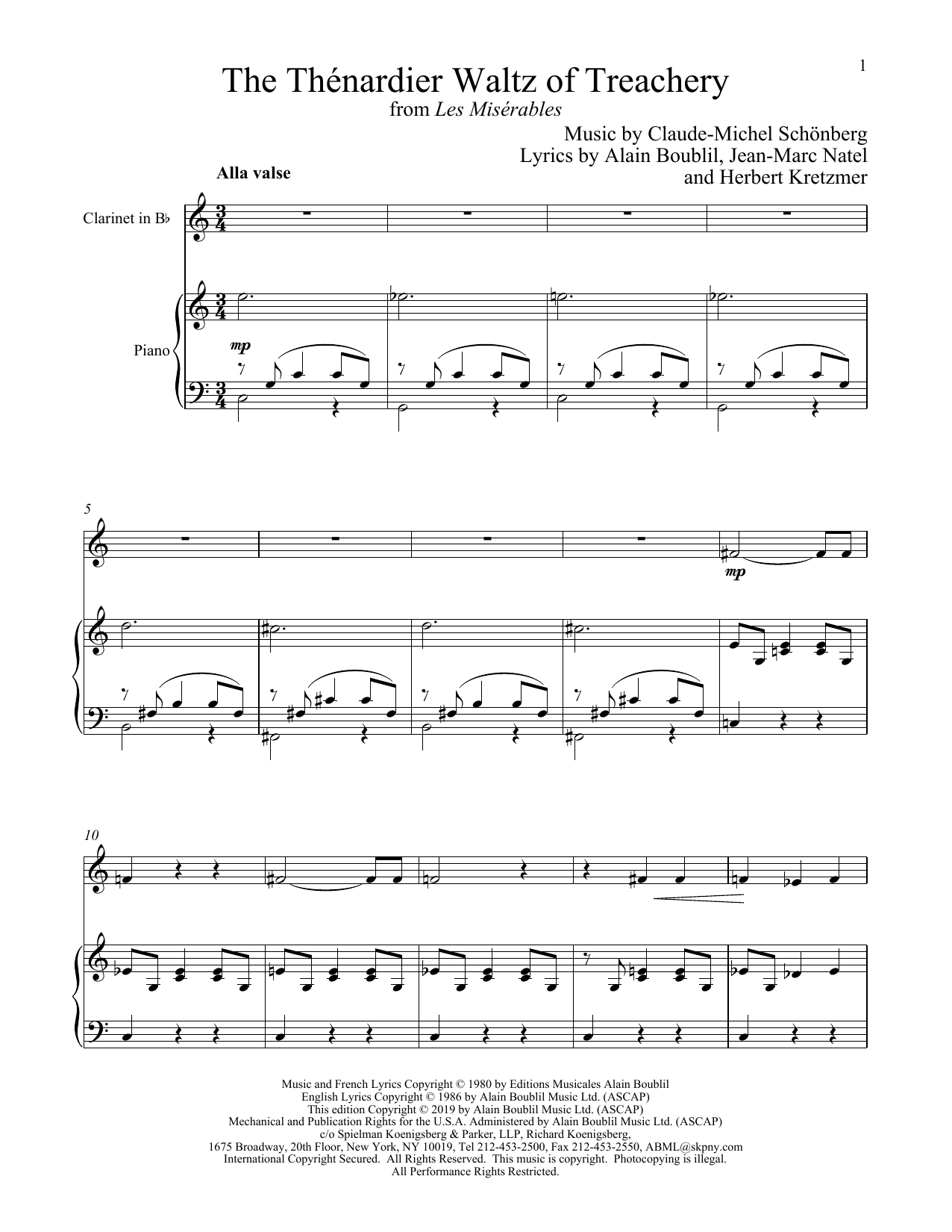 The Thnardier Waltz Of Treachery (from Les Miserables) (Clarinet and Piano) von Boublil and Schonberg