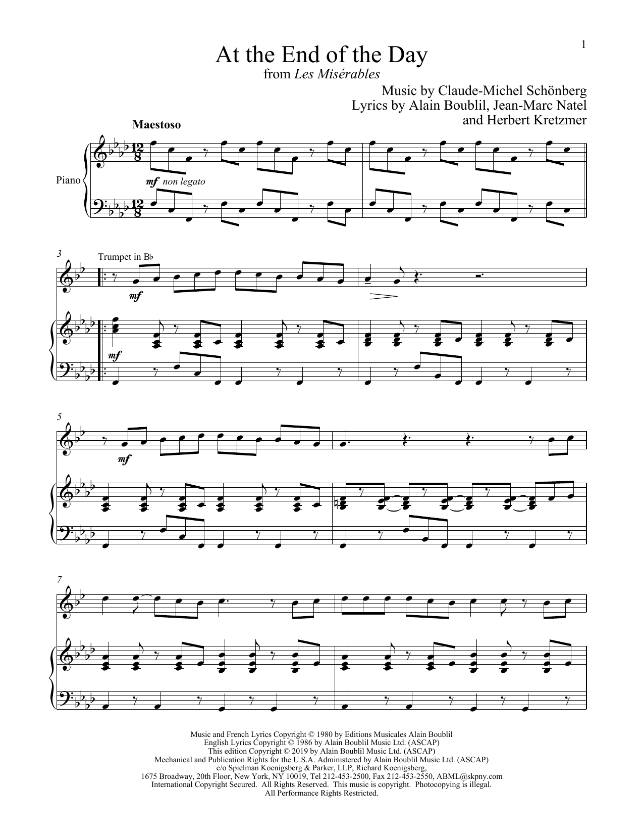 At The End Of The Day (from Les Miserables) (Trumpet and Piano) von Boublil and Schonberg