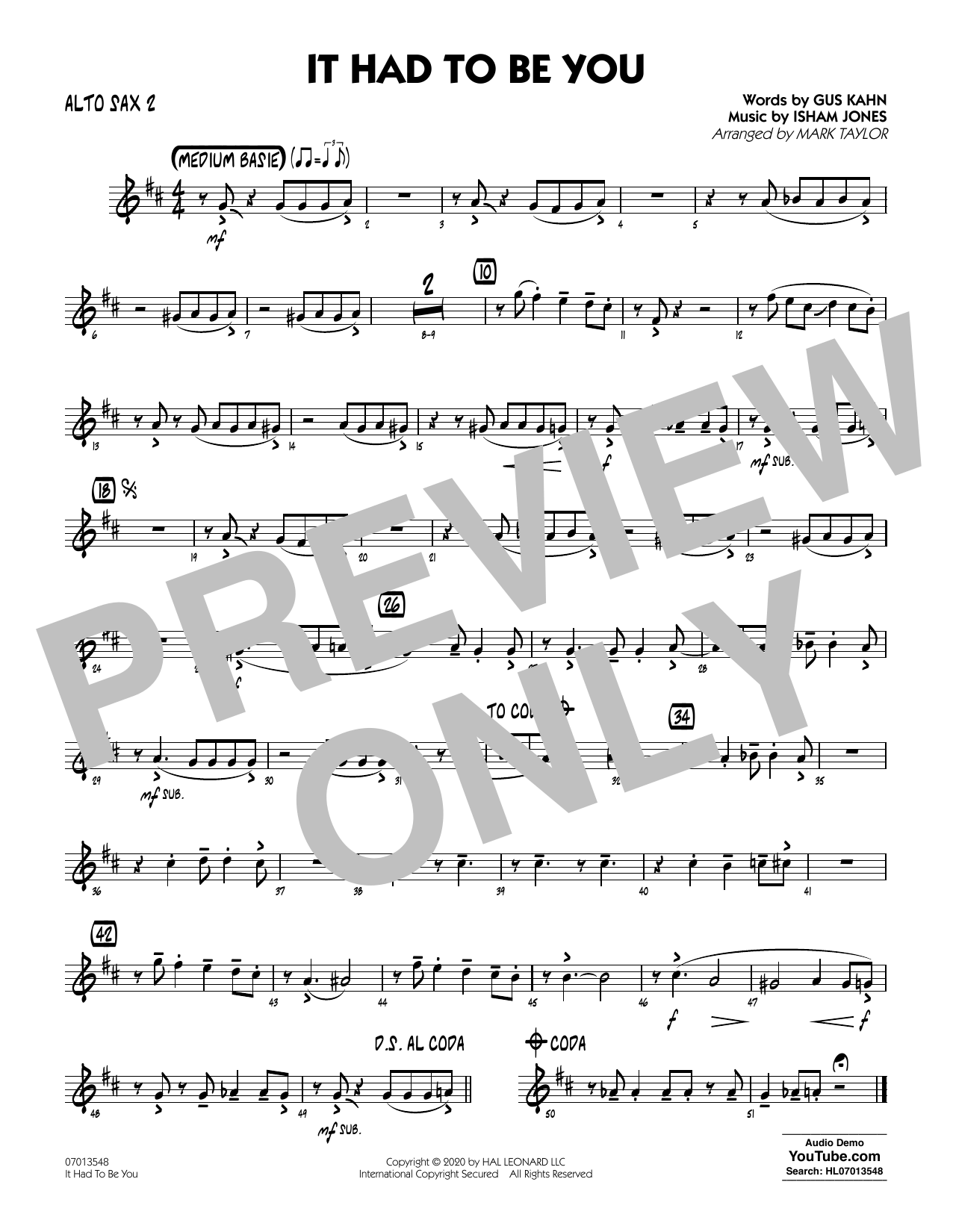 It Had to Be You (arr. Mark Taylor) - Alto Sax 2 (Jazz Ensemble) von Isham Jones and Gus Kahn