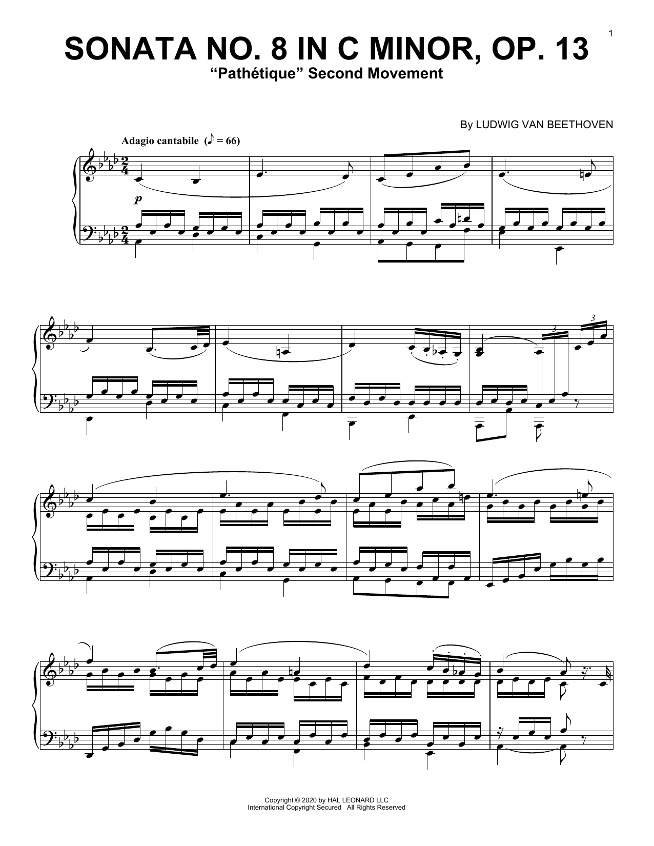 Sonata In C Minor, Op. 13 'Pathetique' (2nd Movement) (Piano Solo) von Ludwig van Beethoven