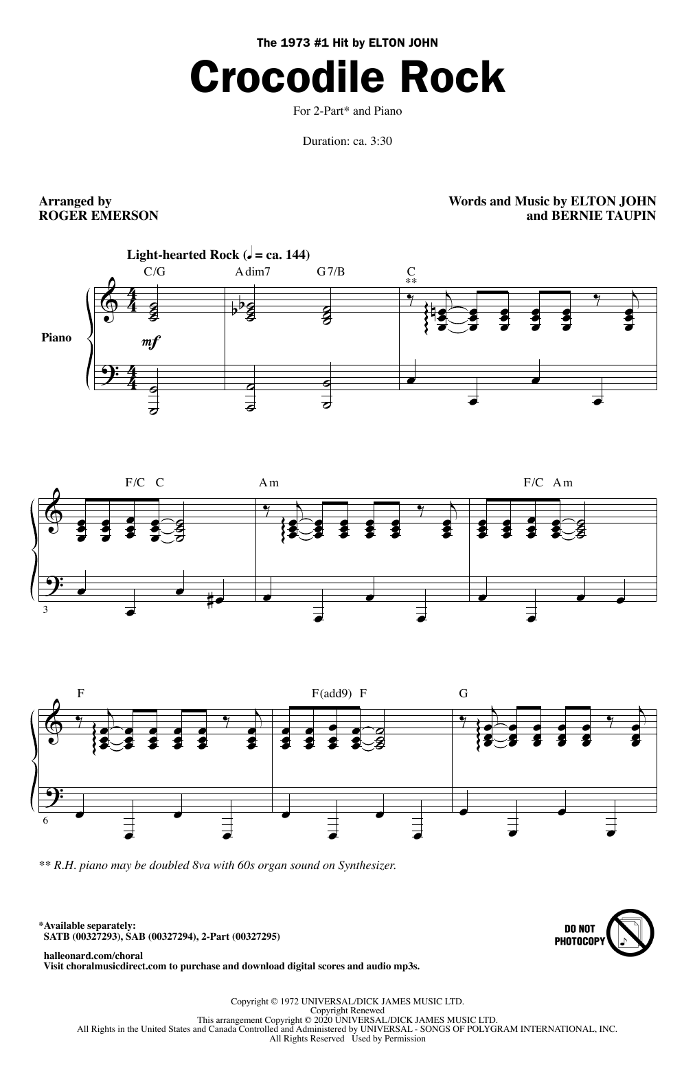 Crocodile Rock (arr. Roger Emerson) (2-Part Choir) von Elton John