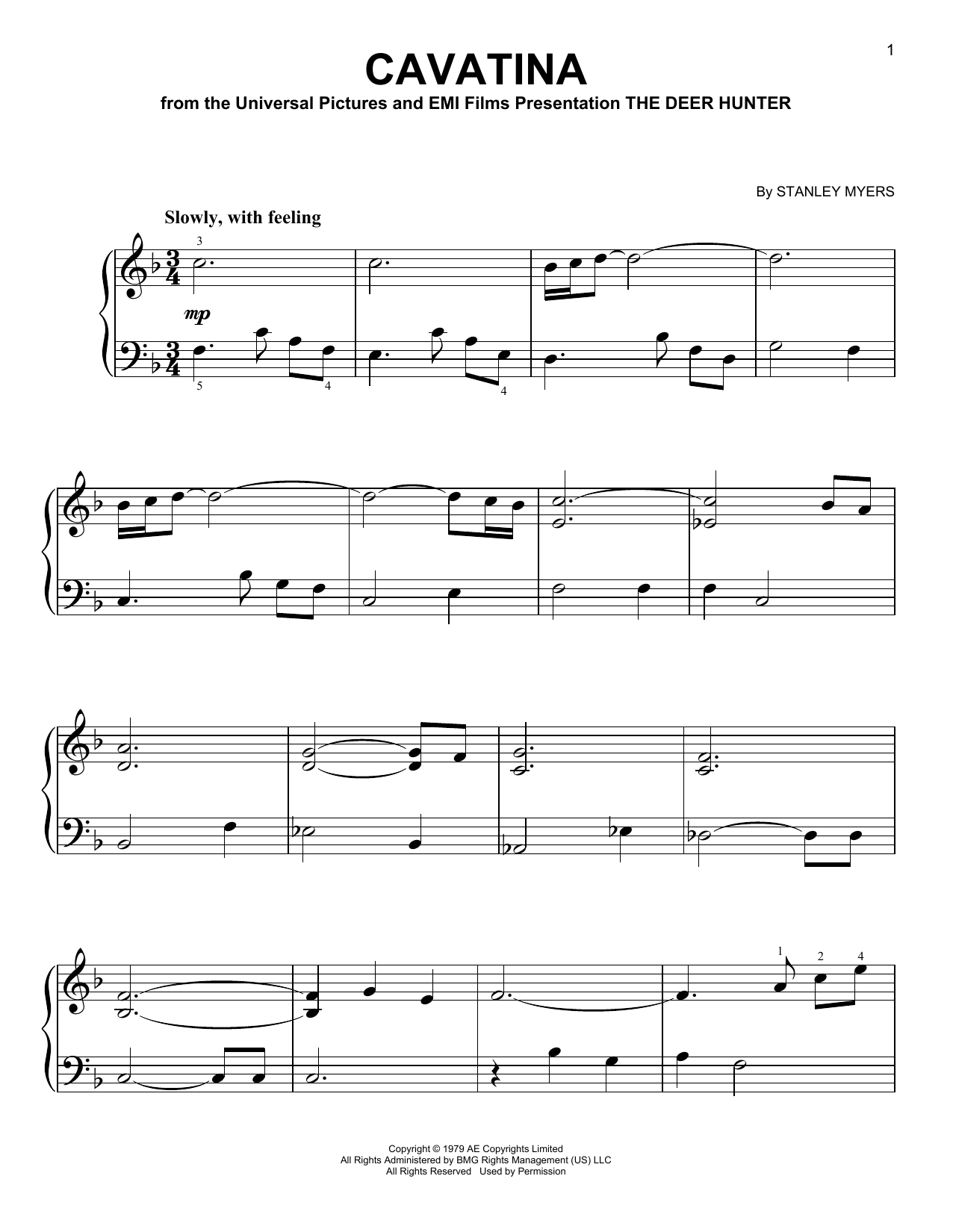 Cavatina (Very Easy Piano) von Stanley Myers