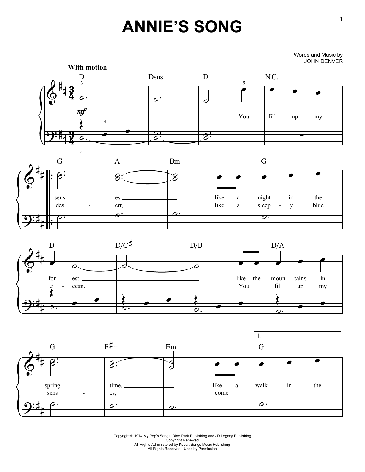 Annie's Song (Very Easy Piano) von John Denver