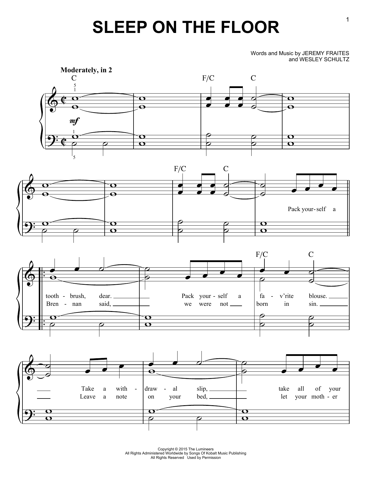 Sleep On The Floor (Easy Piano) von The Lumineers