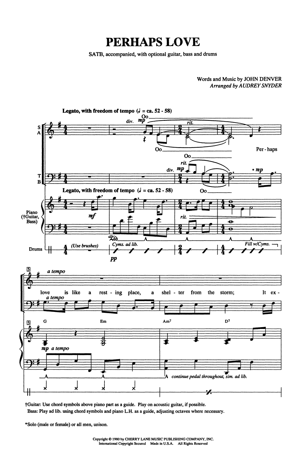 Perhaps Love (arr. Audrey Snyder) (SATB Choir) von John Denver