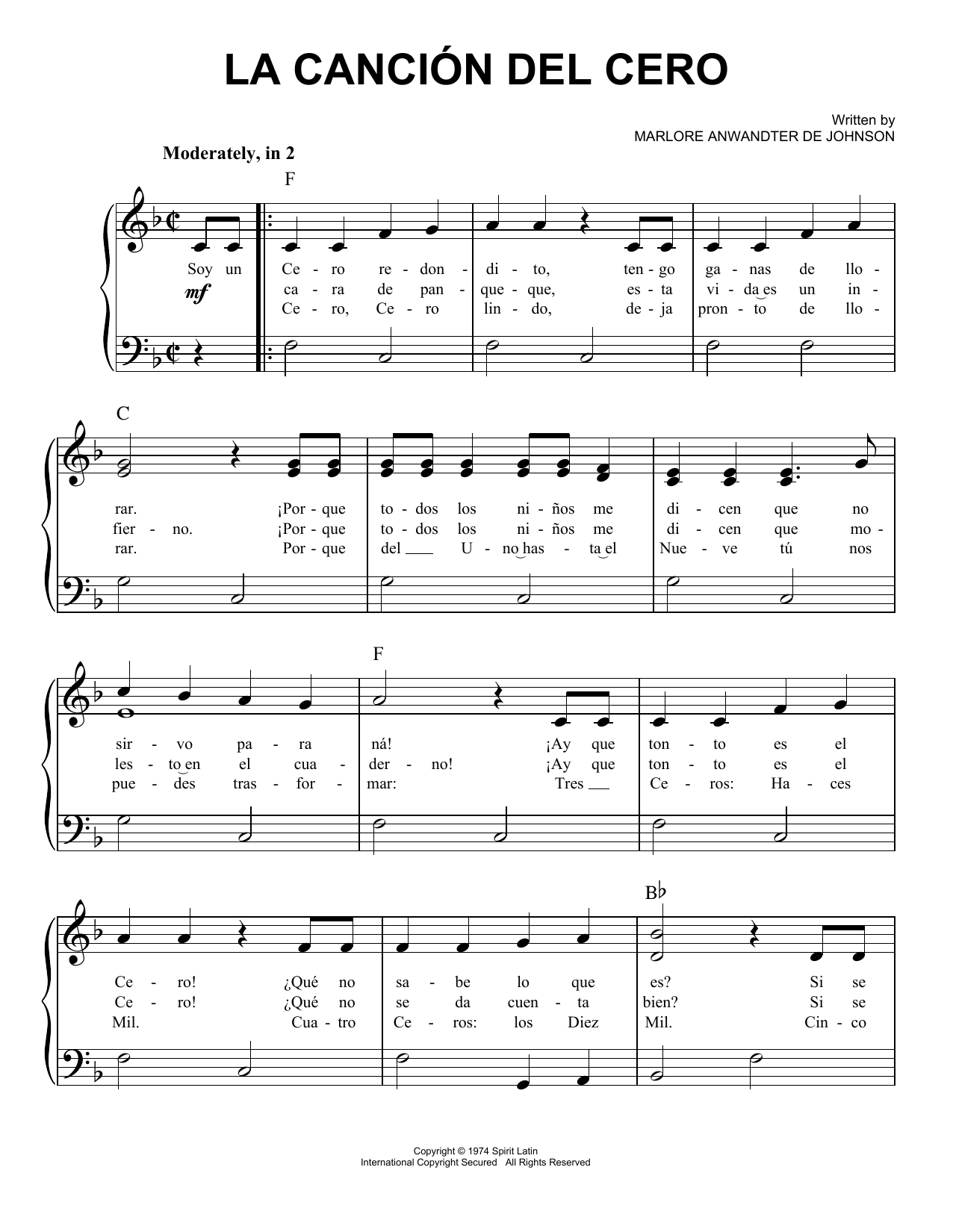 La Cancion Del Cero (Easy Piano) von Marlore Anwandter de Johnson