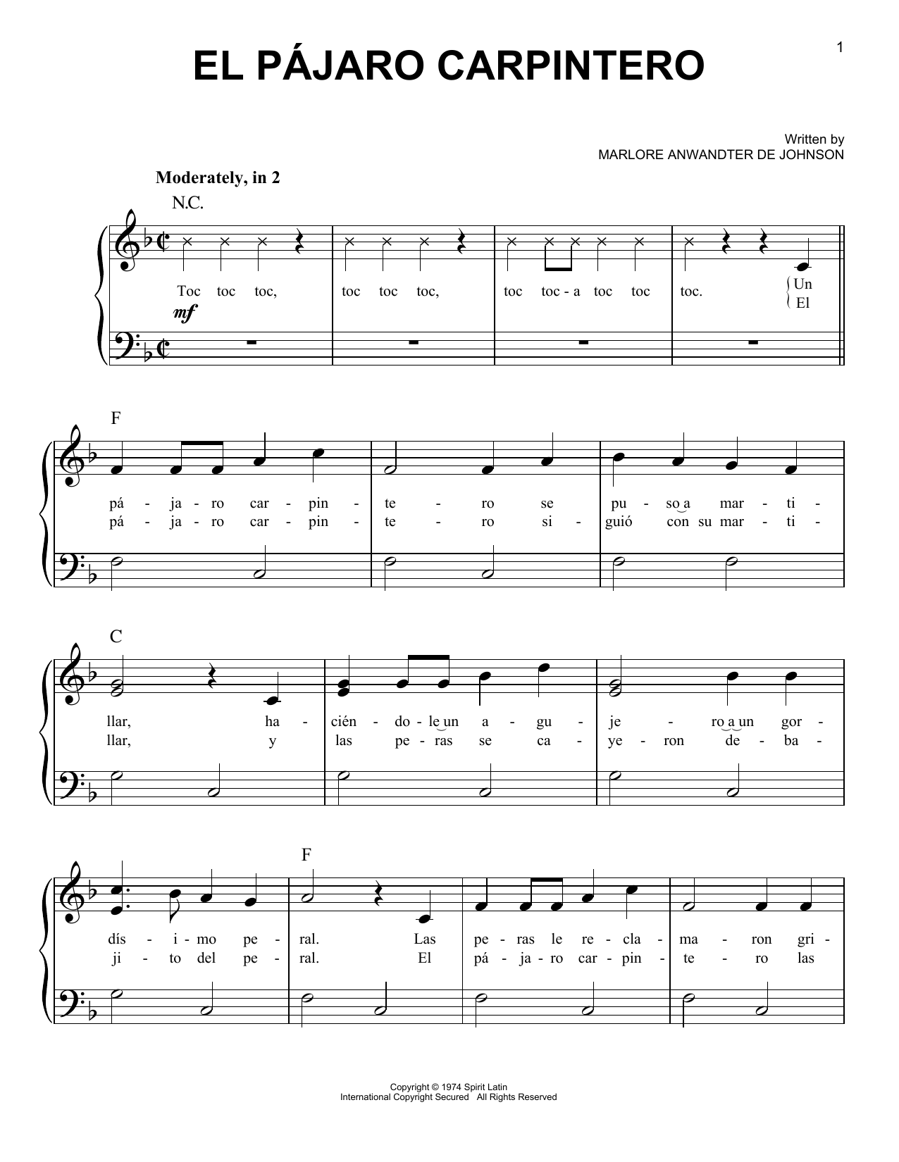 El Pajaro Carpintero (Easy Piano) von Marlore Anwandter de Johnson