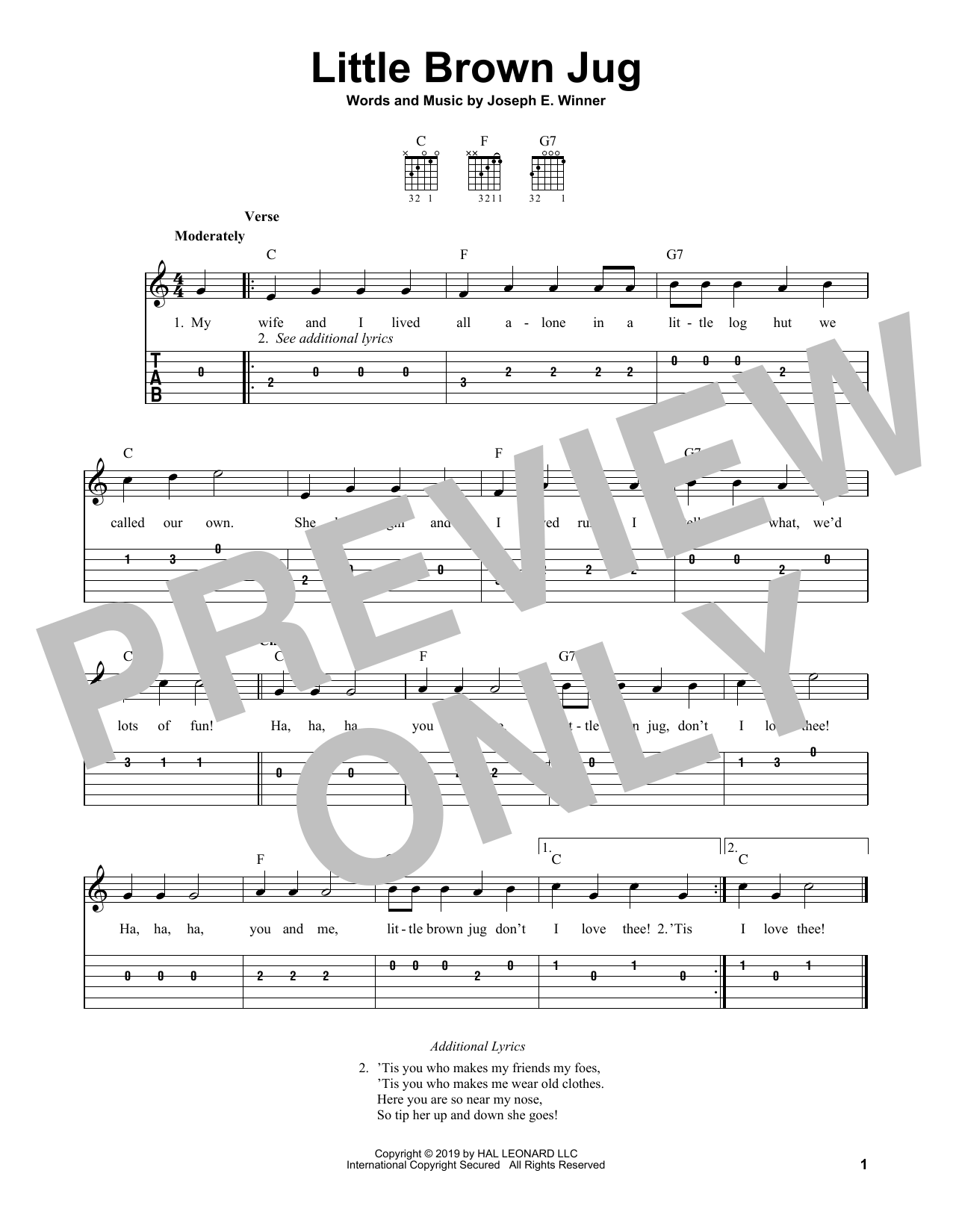 Little Brown Jug (Easy Guitar Tab) von Joseph E. Winner