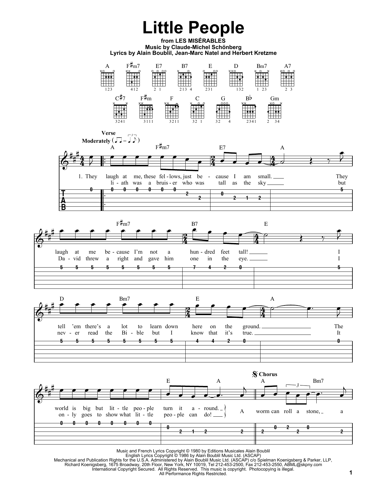 Little People (from Les Miserables) (Easy Guitar Tab) von Boublil and Schonberg