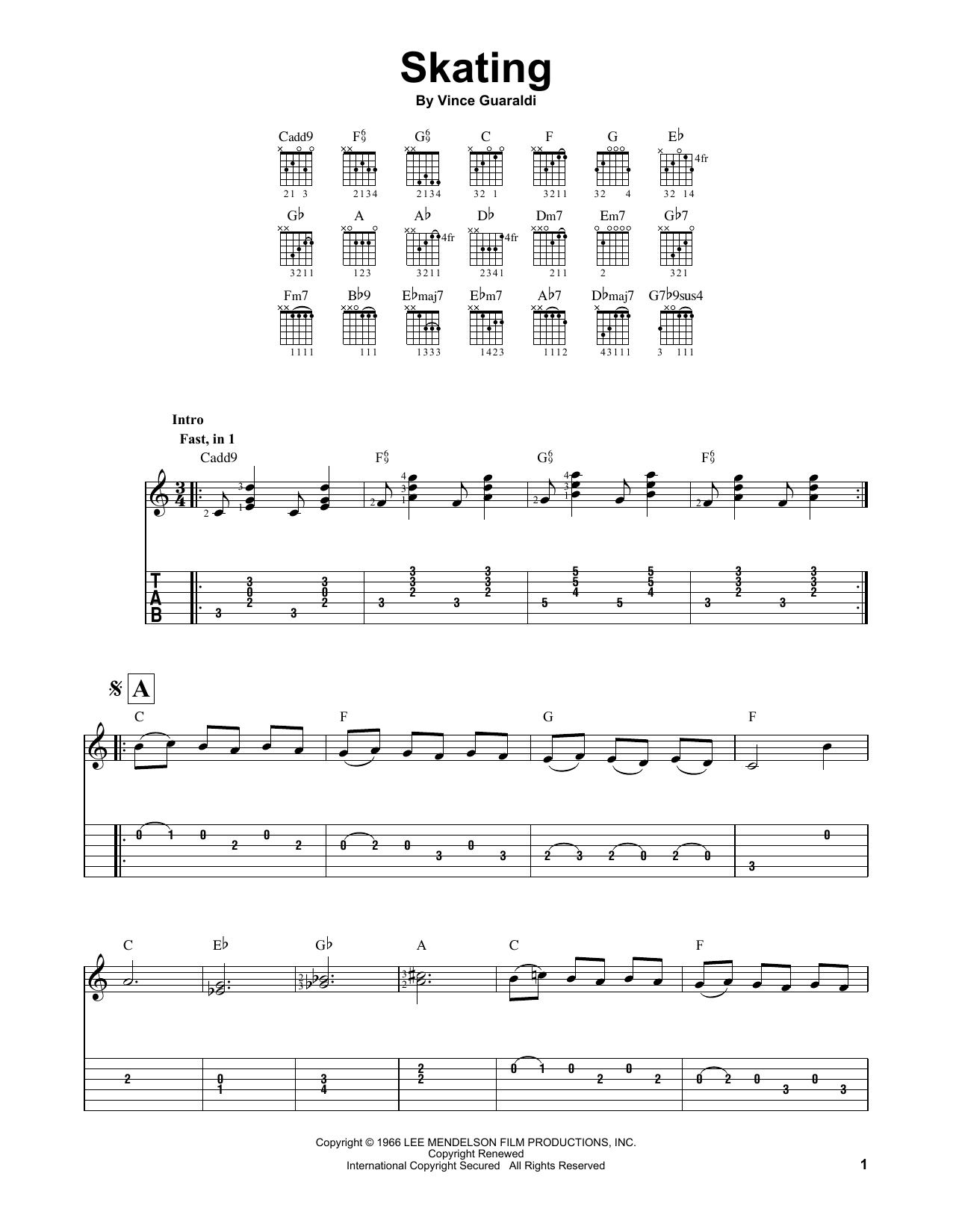 Skating (Easy Guitar Tab) von Vince Guaraldi