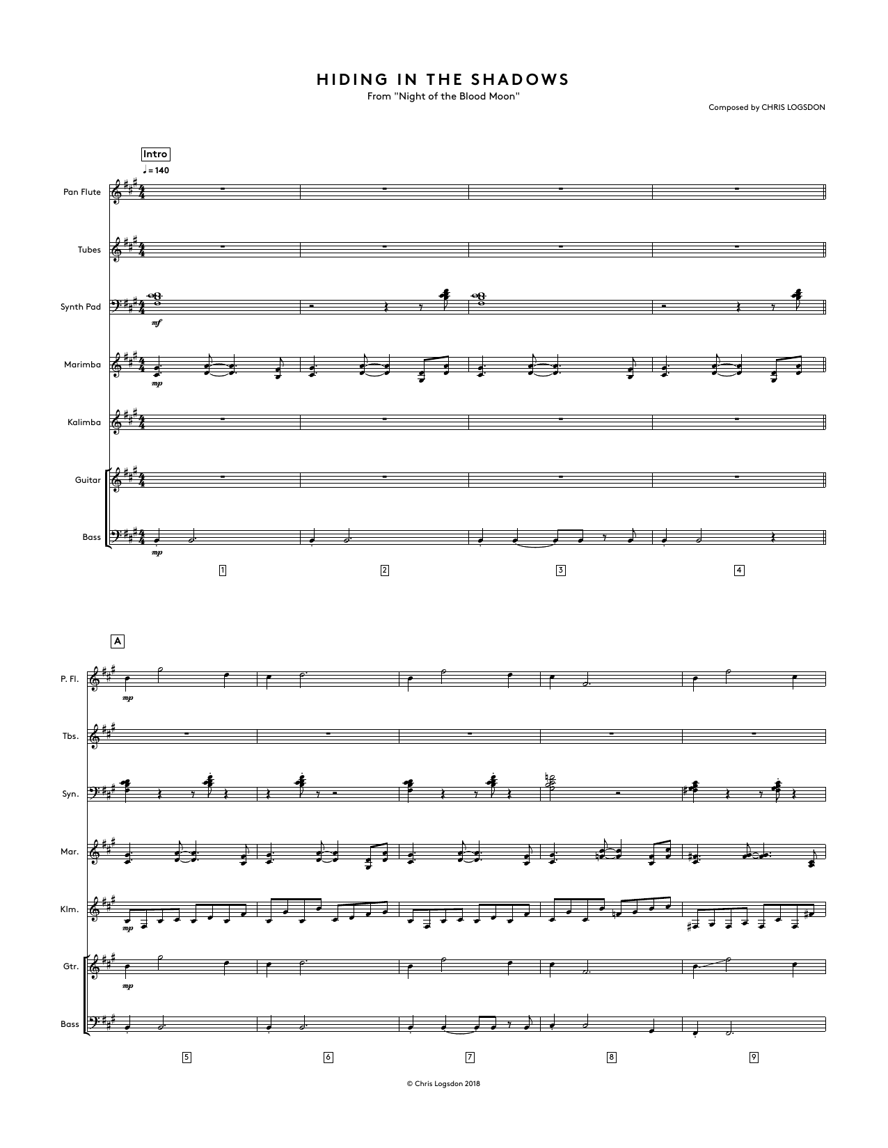 Hiding In The Shadows (from Night of the Blood Moon) - Full Score (Performance Ensemble) von Chris Logsdon