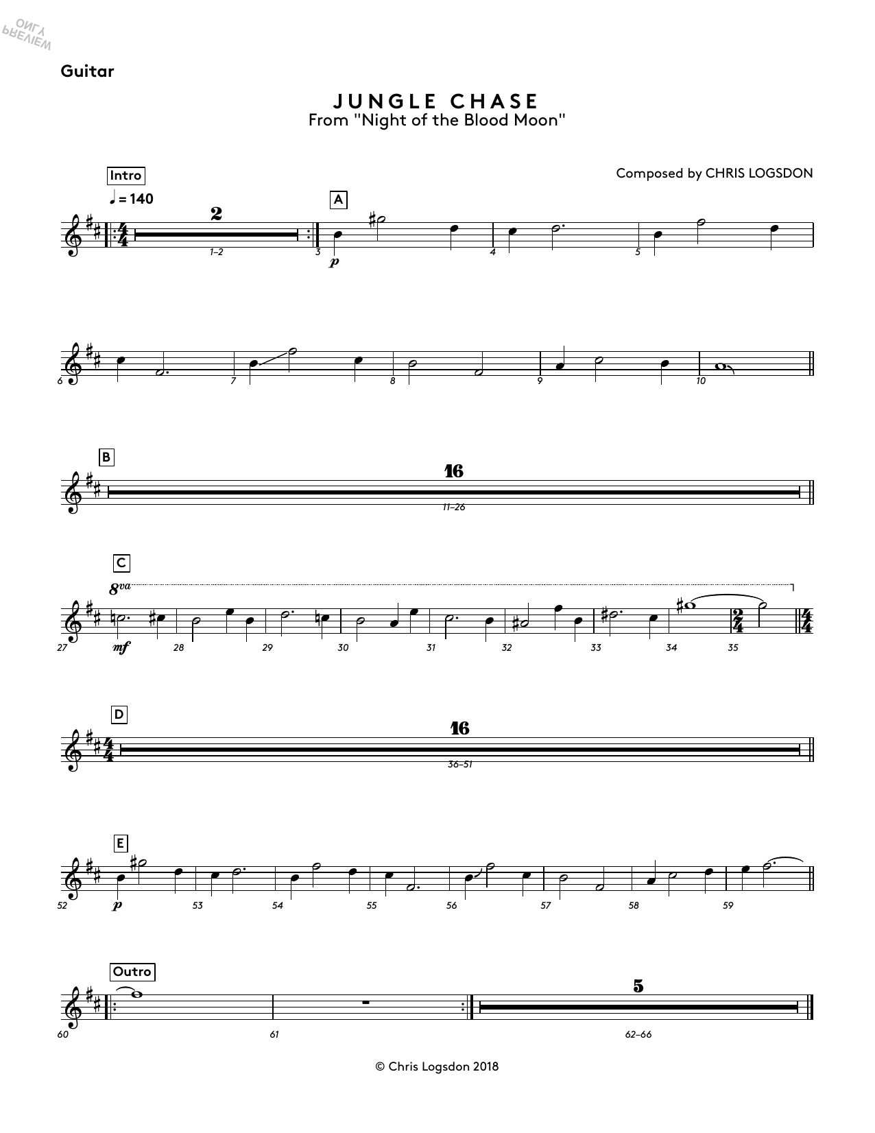 Jungle Chase (from Night of the Blood Moon) - Guitar (Performance Ensemble) von Chris Logsdon