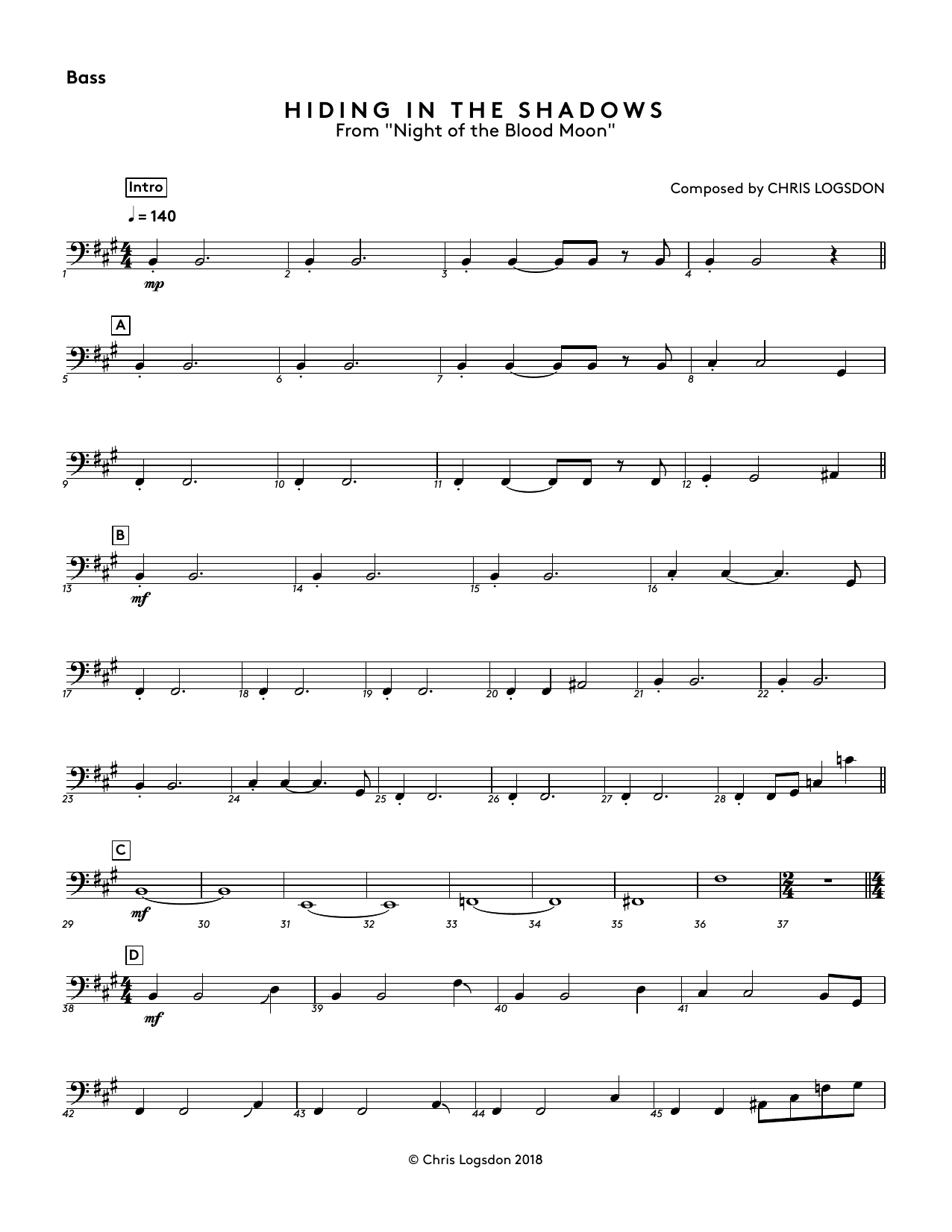 Hiding In The Shadows (from Night of the Blood Moon) - Bass (Performance Ensemble) von Chris Logsdon