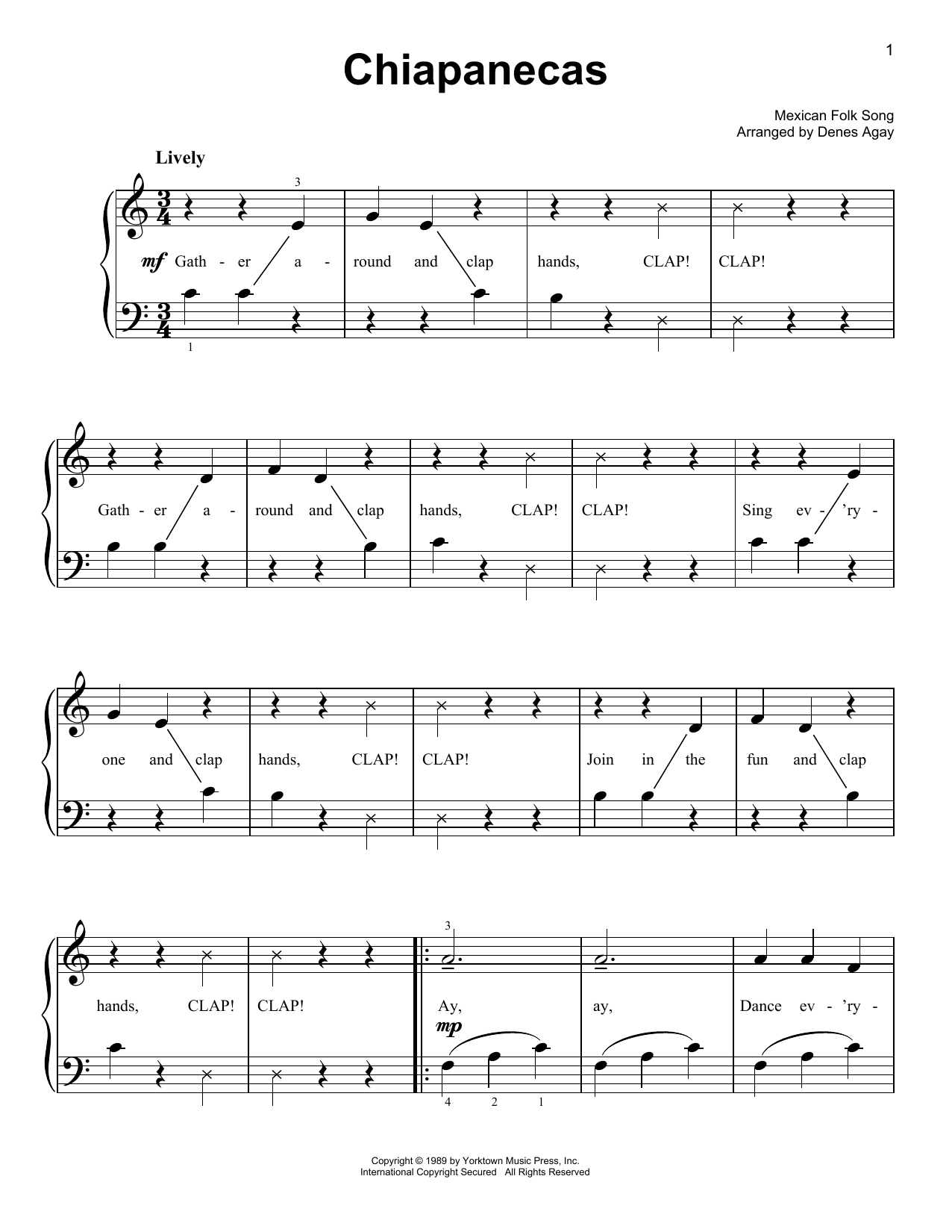 Chiapanecas (arr. Denes Agay) (Easy Piano) von Mexican Folk Song