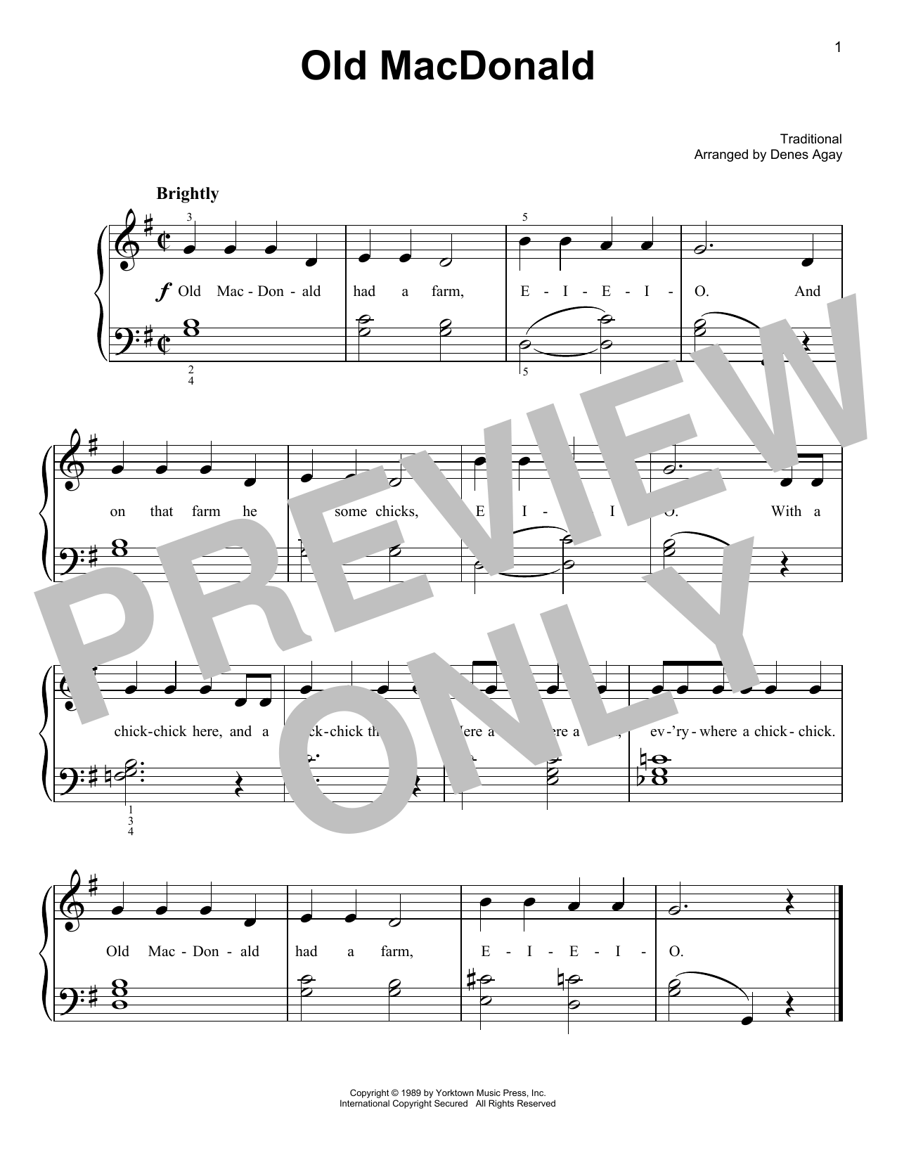 Old MacDonald (arr. Denes Agay) (Easy Piano) von Traditional Children's Song