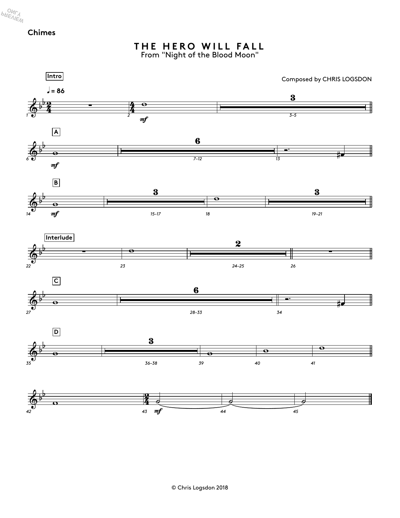 The Hero Will Fall (from Night of the Blood Moon) - Chimes (Performance Ensemble) von Chris Logsdon