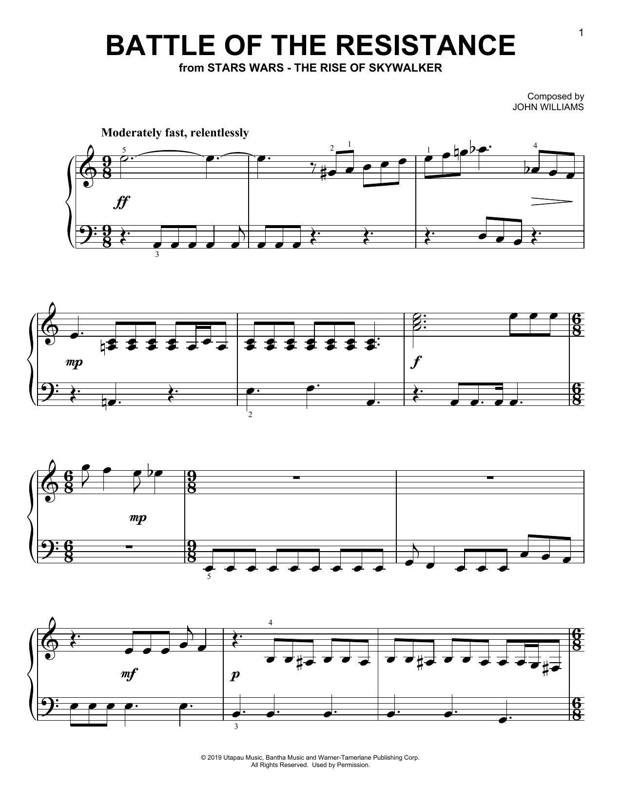 Battle Of The Resistance (from The Rise Of Skywalker) (Easy Piano) von John Williams