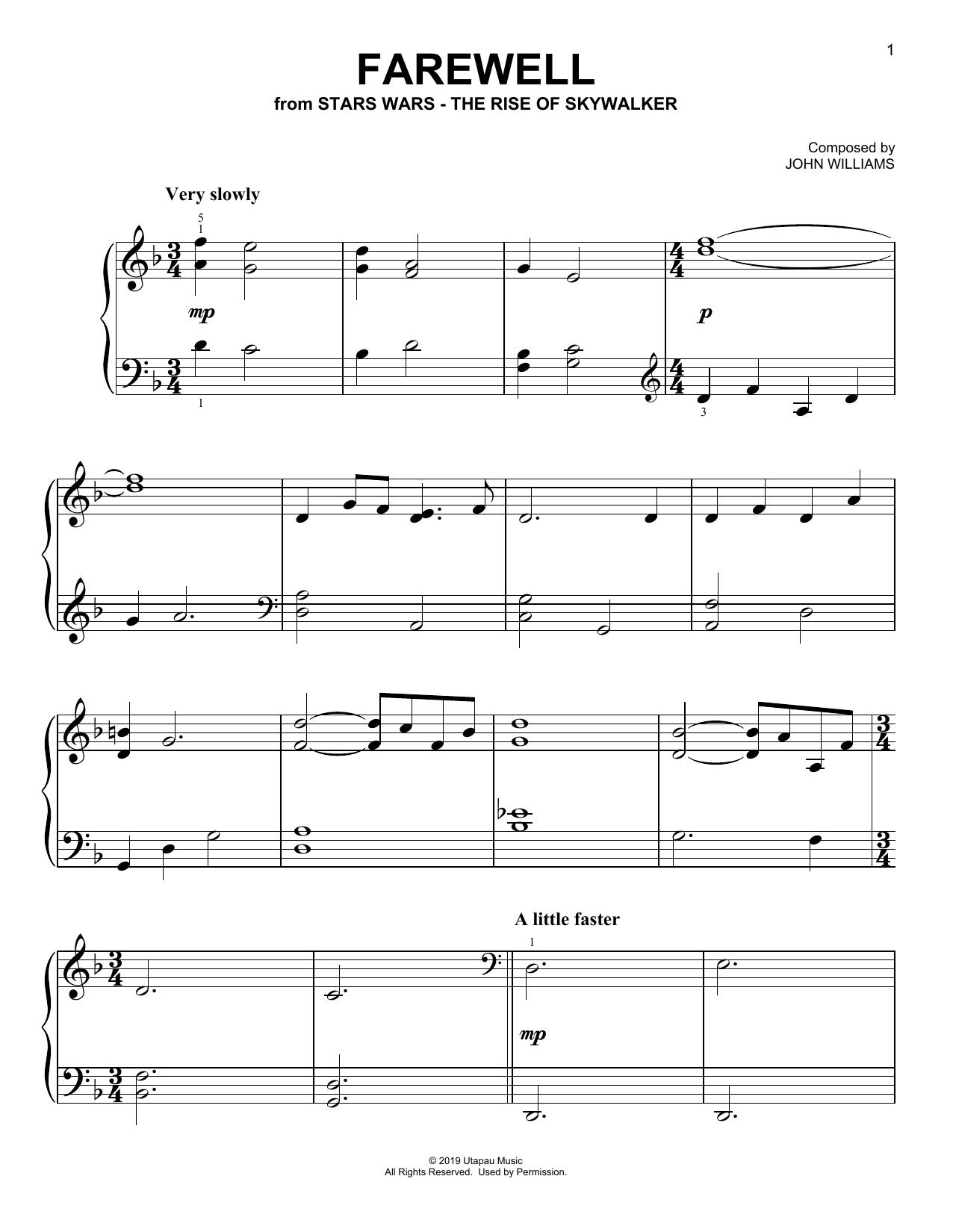 Farewell (from The Rise Of Skywalker) (Easy Piano) von John Williams