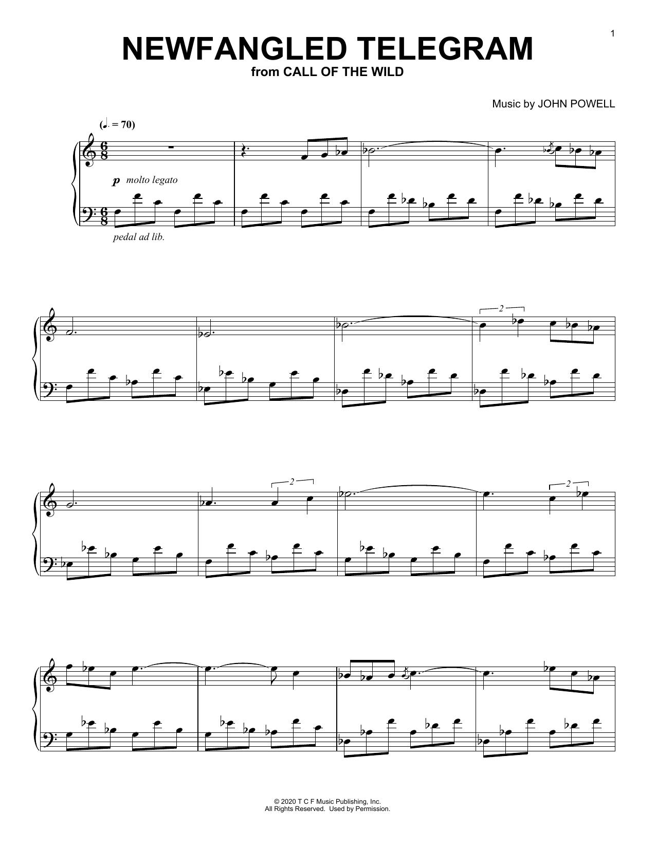 Newfangled Telegram (from The Call Of The Wild) (arr. Batu Sener) (Piano Solo) von John Powell