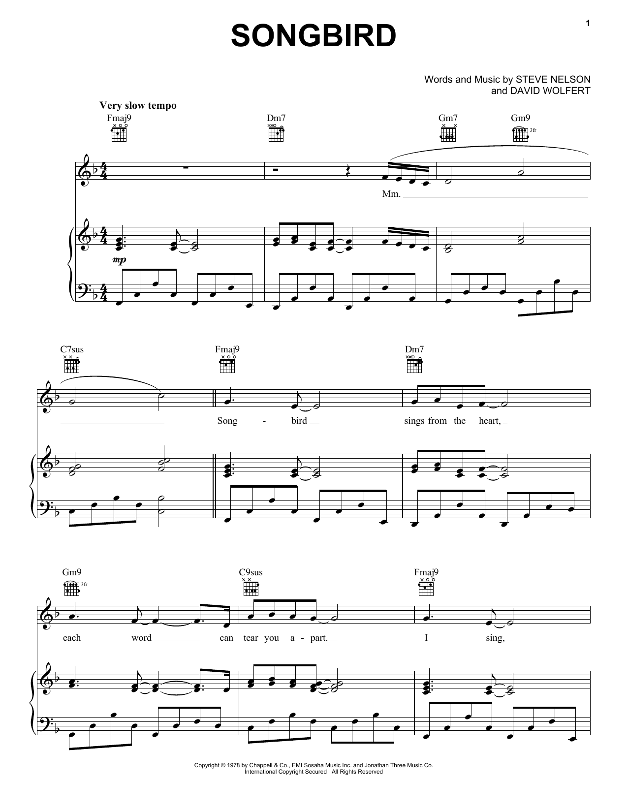 Songbird (Piano, Vocal & Guitar Chords (Right-Hand Melody)) von Barbra Streisand