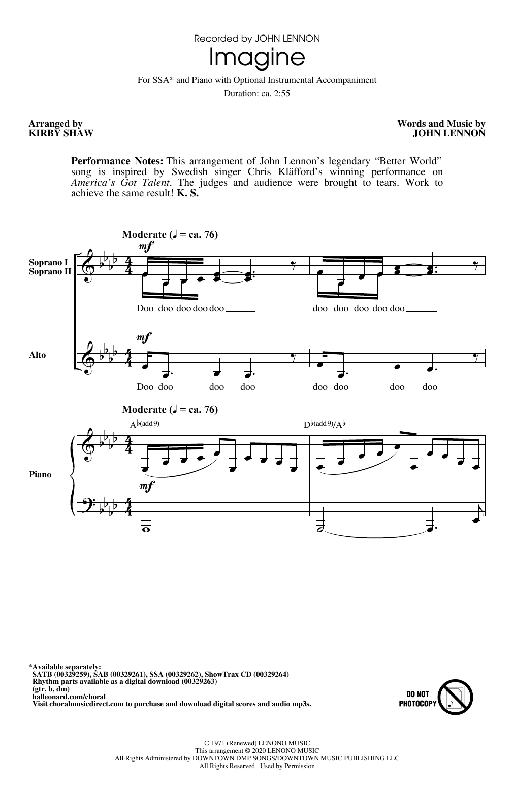 Imagine (arr. Kirby Shaw) (SSA Choir) von John Lennon